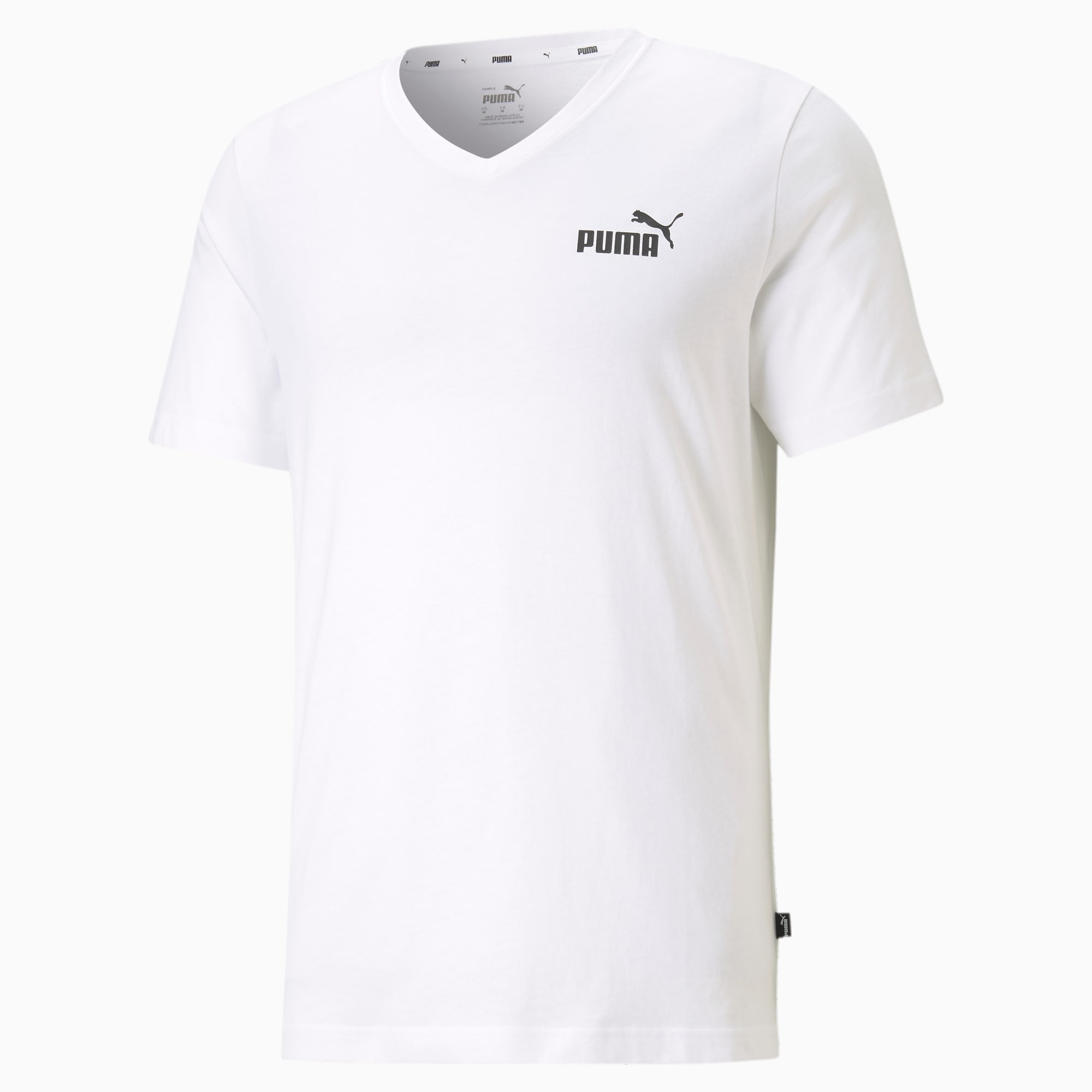 PUMA Essentials V-Neck T-Shirt Men, White, Size L, Clothing