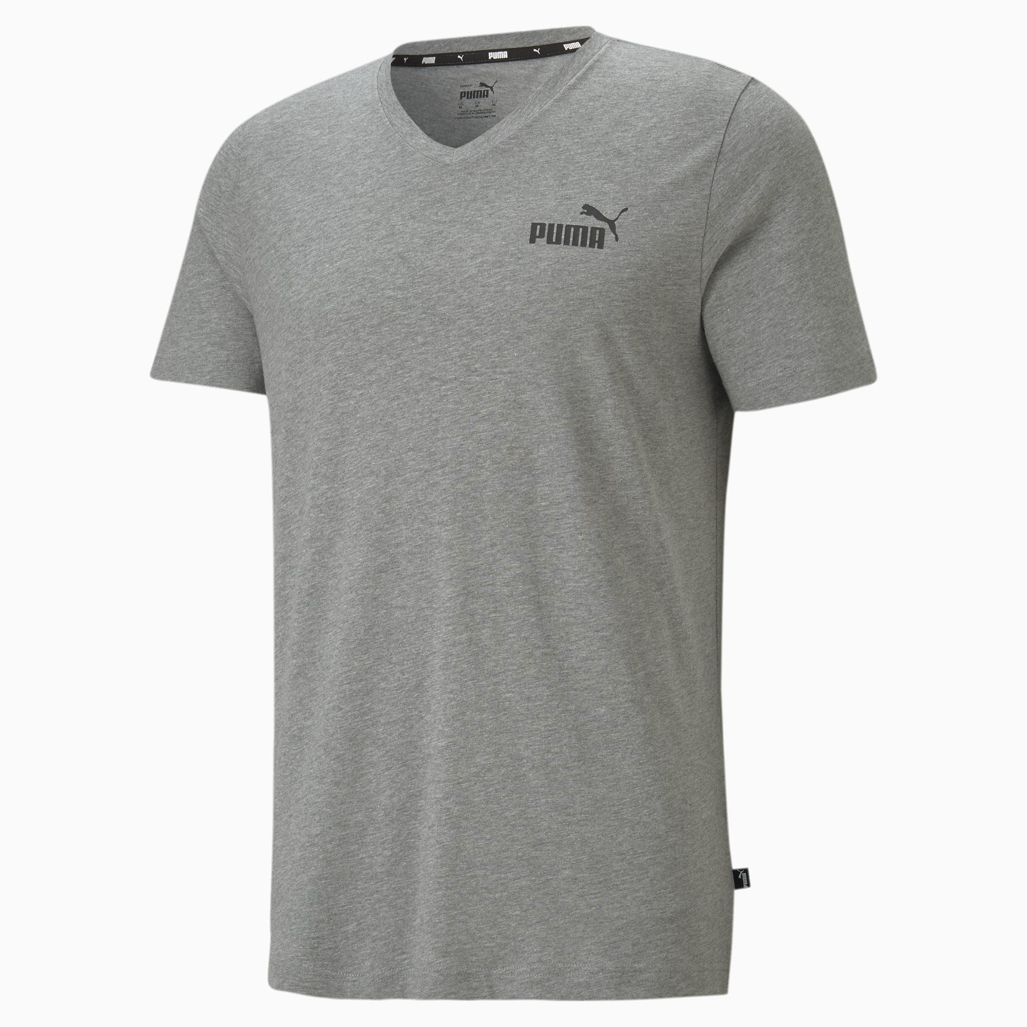 PUMA Essentials V-Neck T-Shirt Men, Medium Grey Heather, Size XS, Clothing