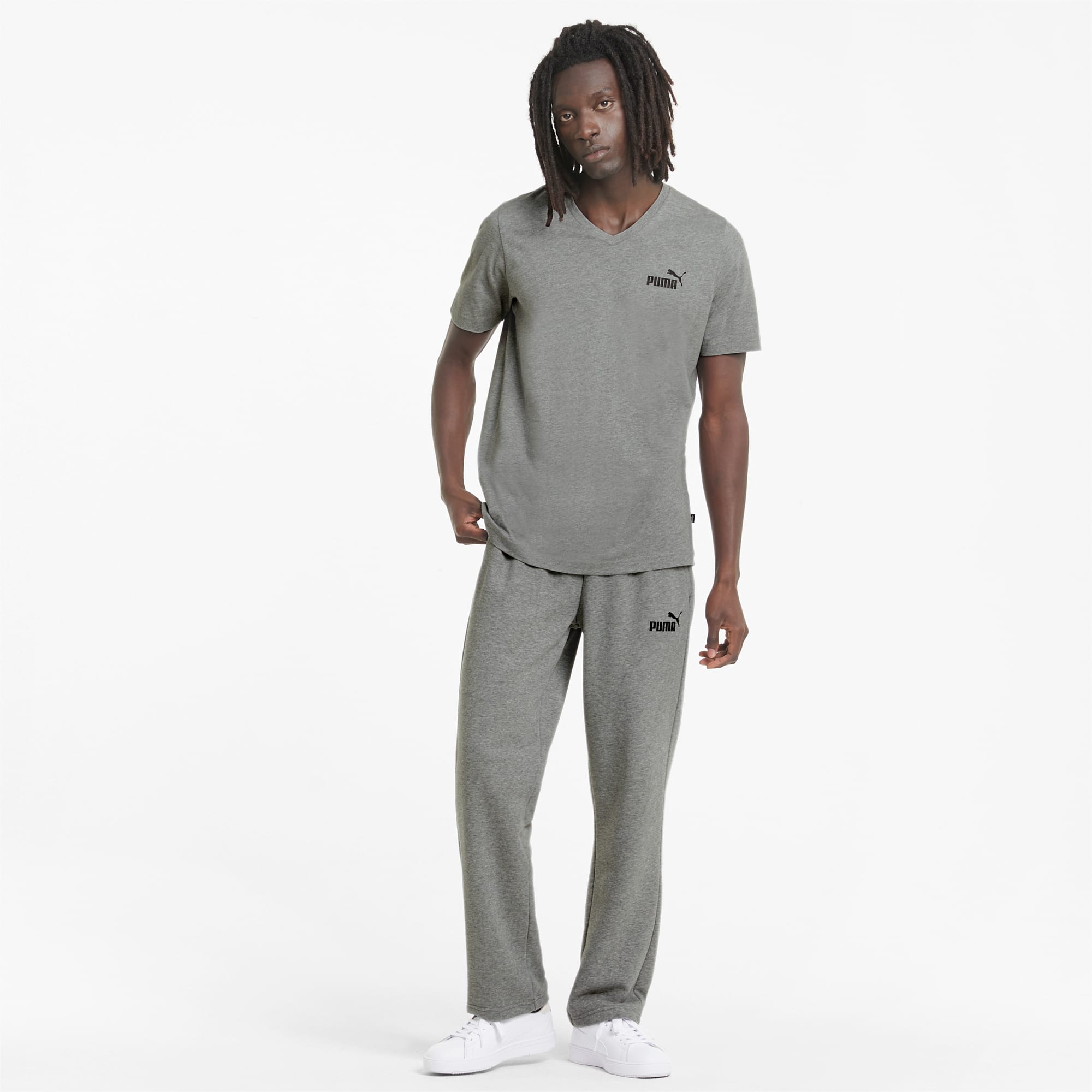 PUMA Essentials V-Neck T-Shirt Men, Medium Grey Heather, Size XL, Clothing