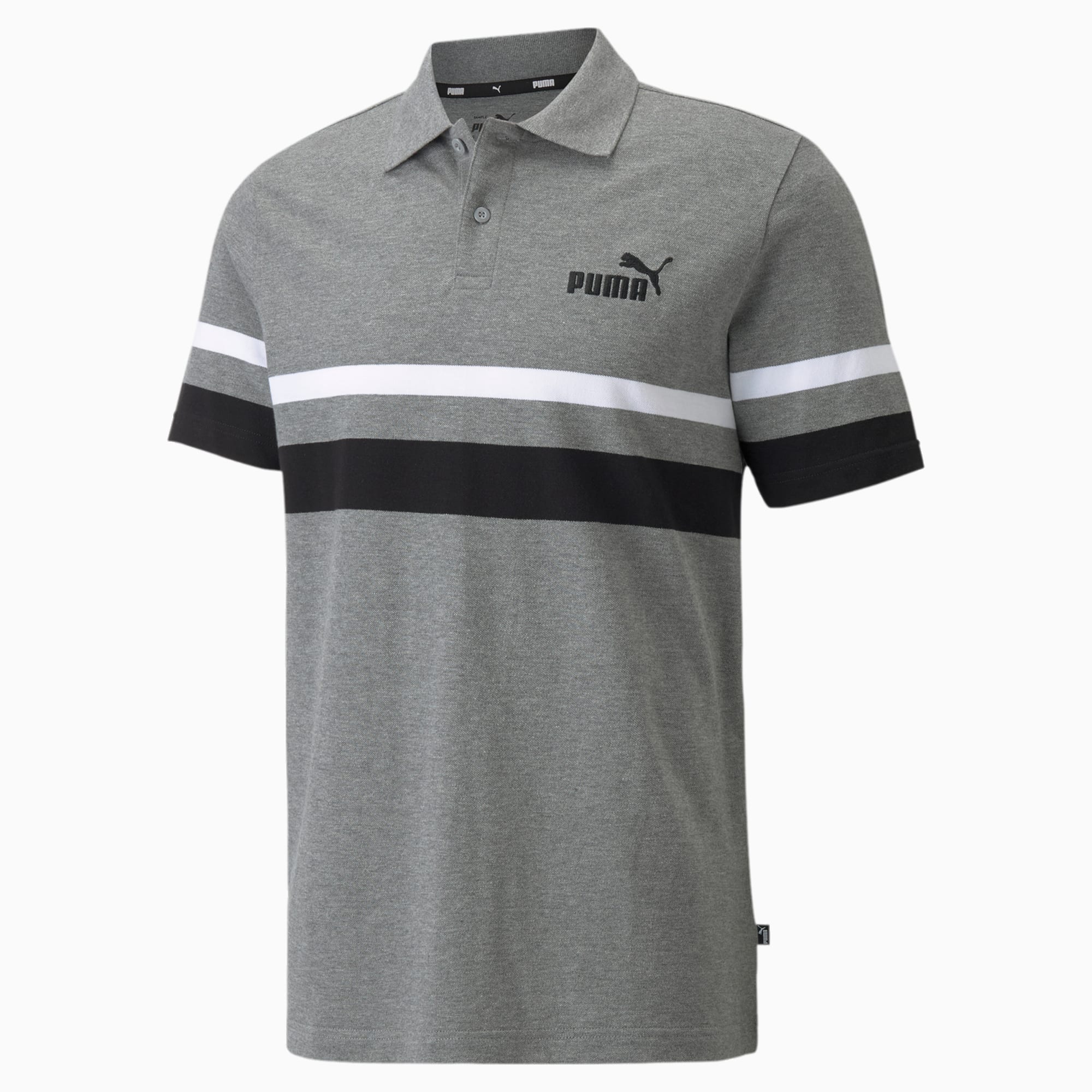 PUMA Essentials Stripe Men's Polo Shirt, Medium Grey Heather, Clothing