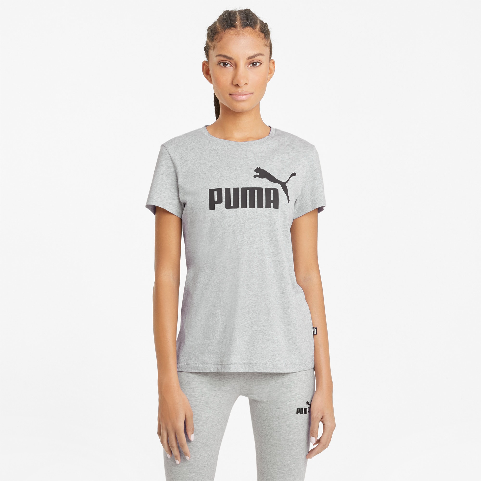 PUMA Essentials Logo Damen T-Shirt, Mit Heide, Grau