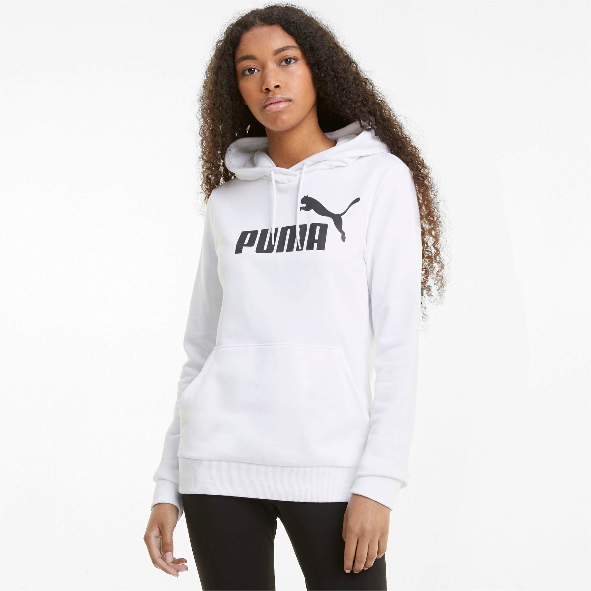 PUMA Sweat à capuche Essentials Logo femme, Blanc, Taille M, Vêtements