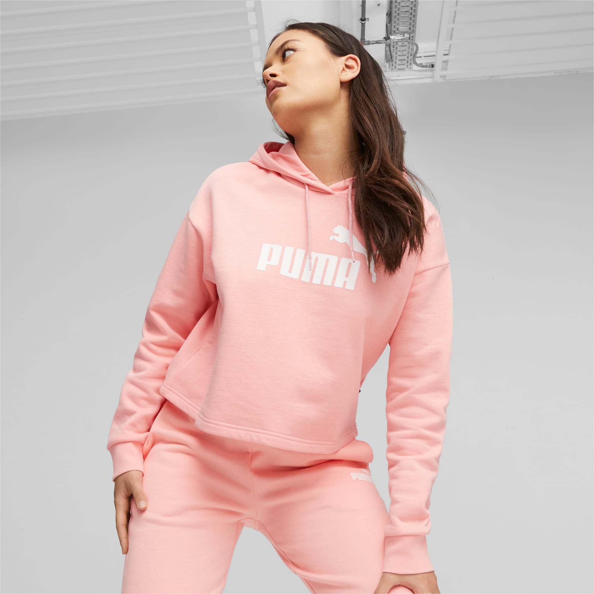 PUMA Essentials Korte Hoodie Met Logo Voor Dames, Roze