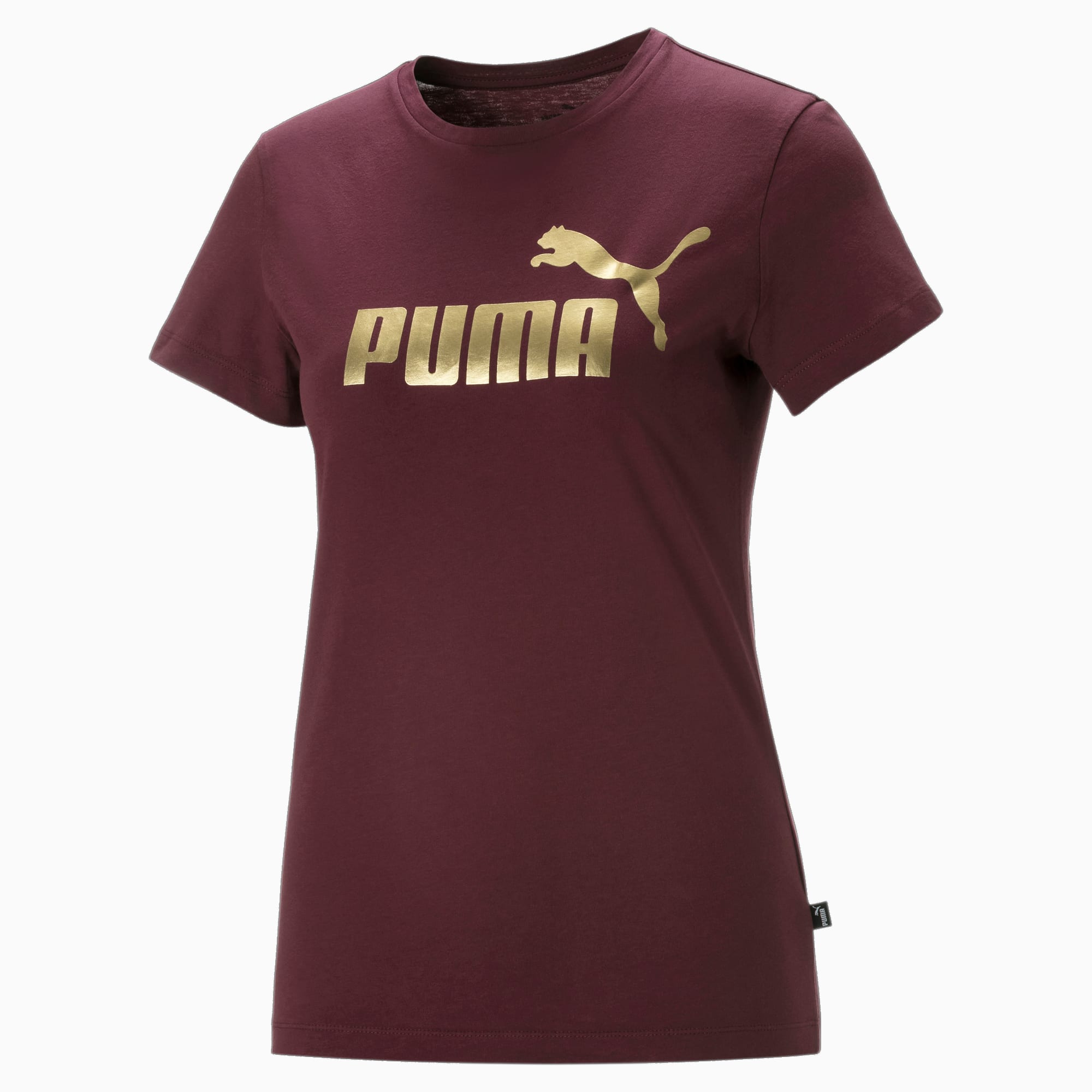 PUMA T-Shirt Essentials+ Metallic Logo pour Femme, Rouge/Or, Taille M, Vêtements