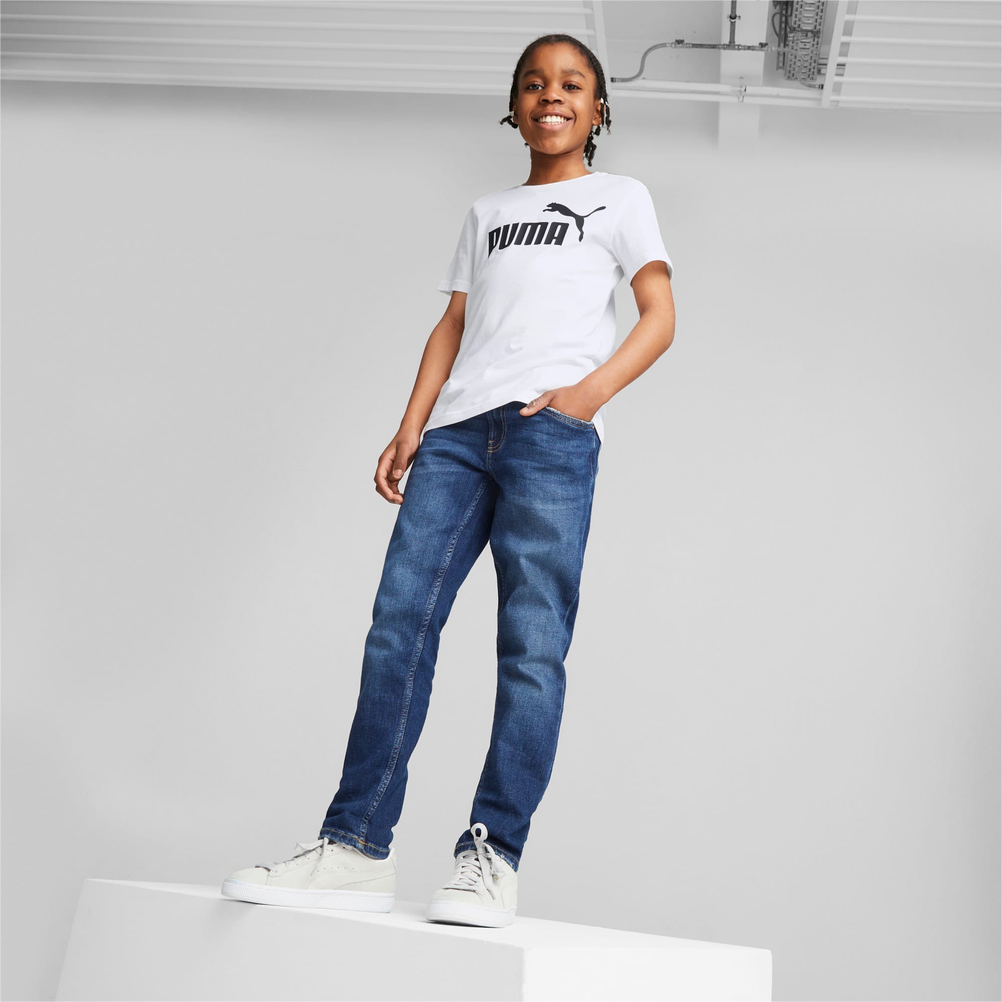 PUMA Essentials Jugend T-Shirt Mit Logo Für Kinder, Weiß, Größe: 140, Kleidung