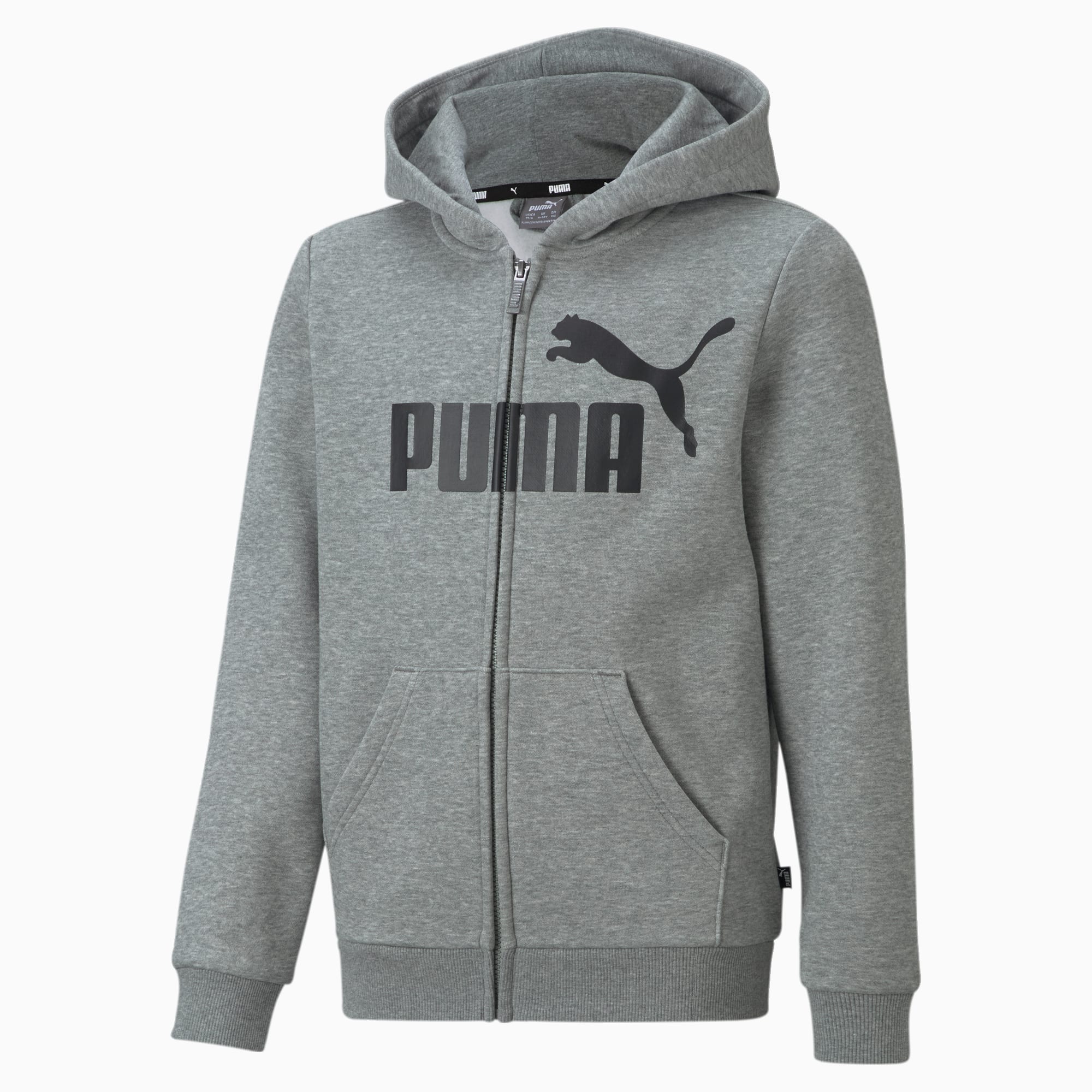 PUMA Essentials Big Logo Jugend Hoodie Mit Durchgehendem Reißverschluss Für Kinder, Mit Heide, Grau, Größe: 176, Kleidung