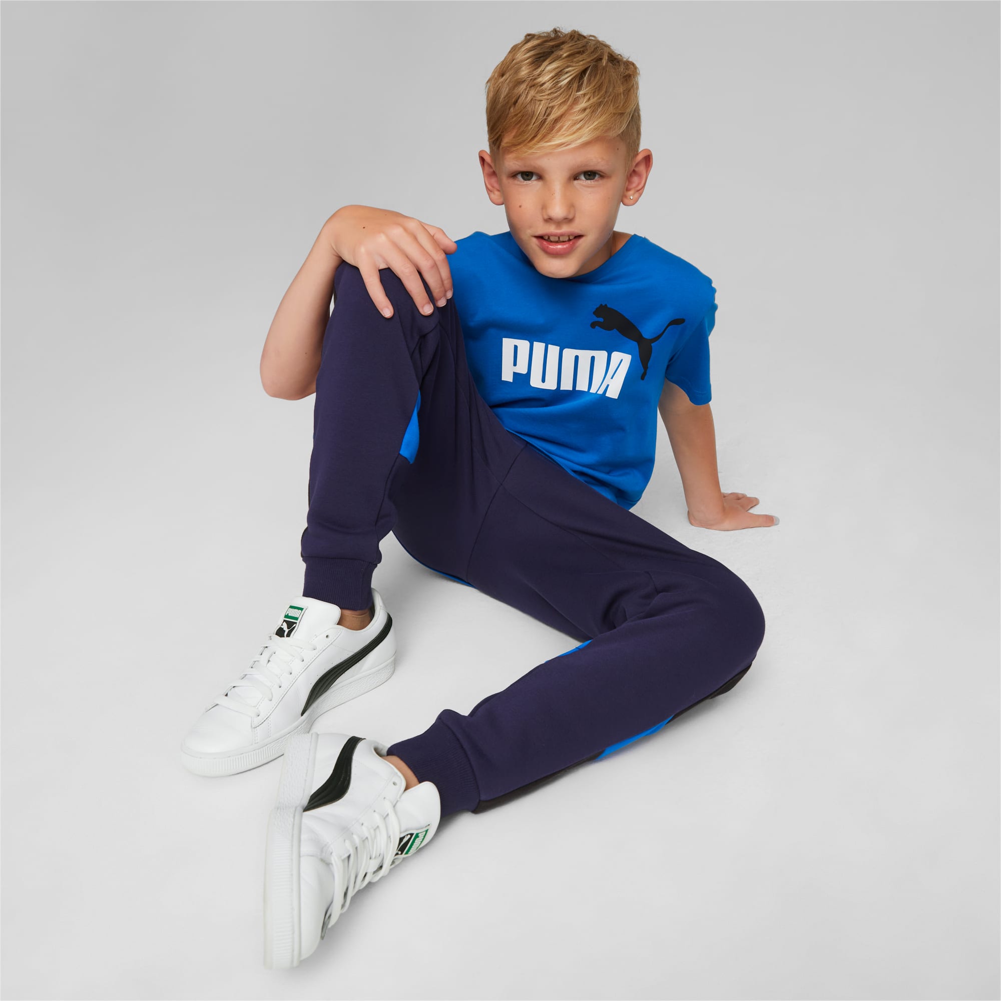 PUMA Essentials+ Two-Tone Logo Youth T-Shirt, Racing Blue, Size 92, Clothing