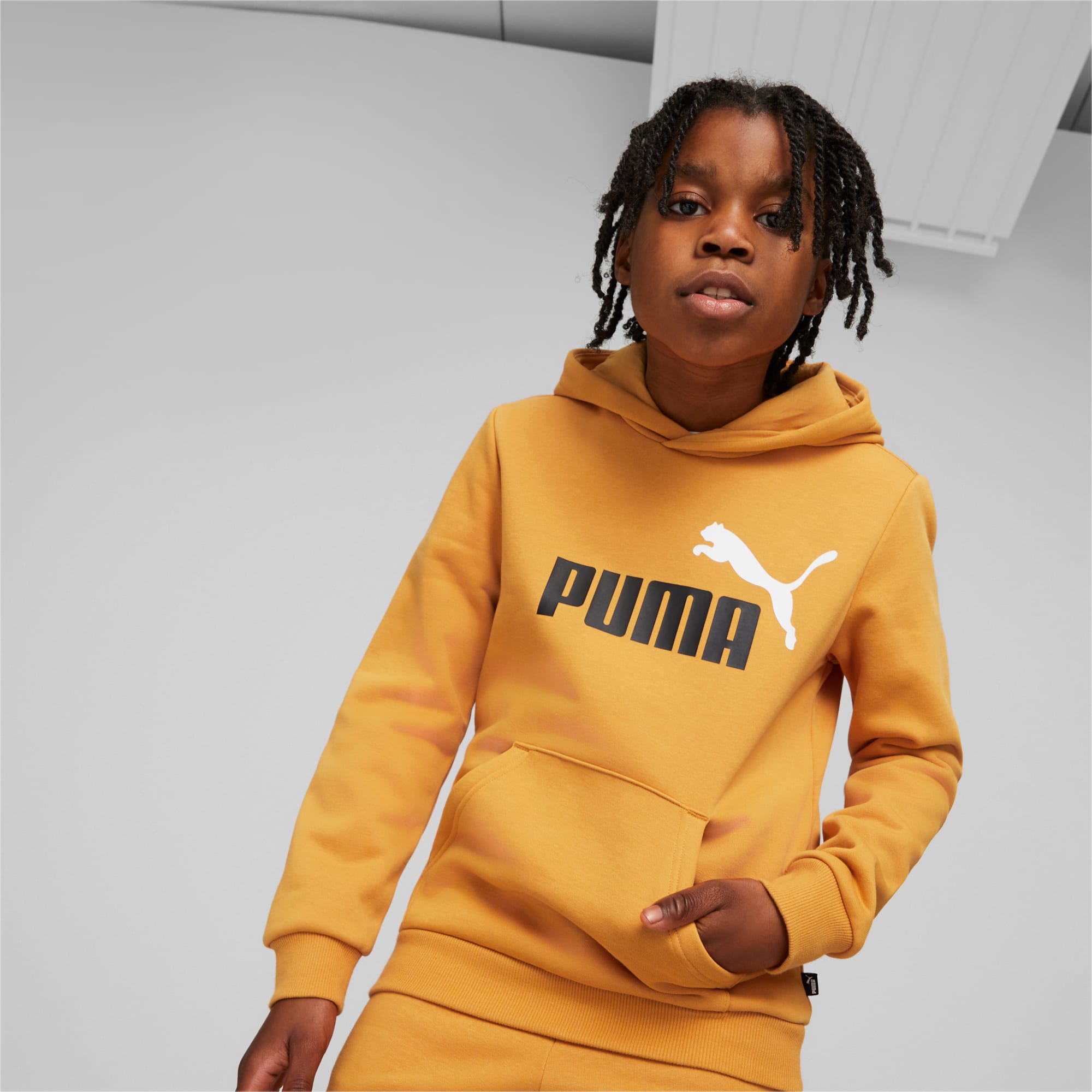 PUMA Essentials+ Two-Tone Big Logo Youth Hoodie, Desert Clay, Size 92, Clothing