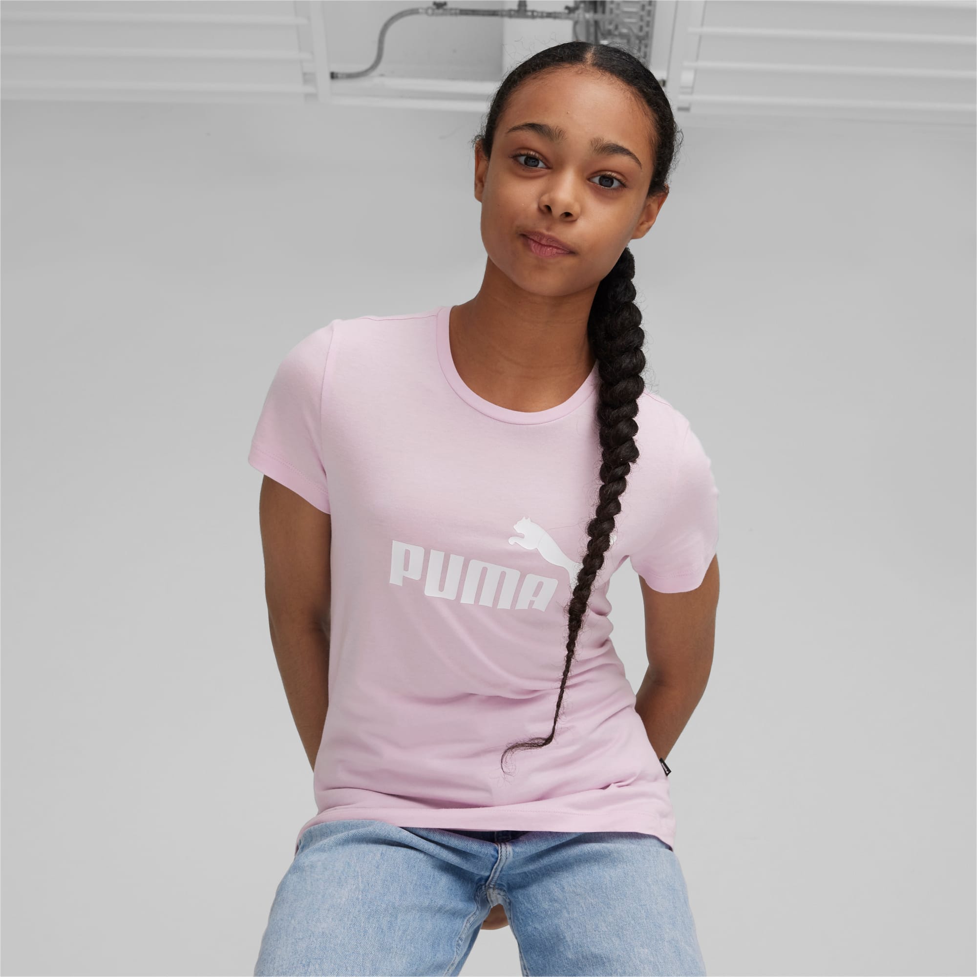 PUMA Essentials Logo Youth T-Shirt, Grape Mist, Size 152, Clothing