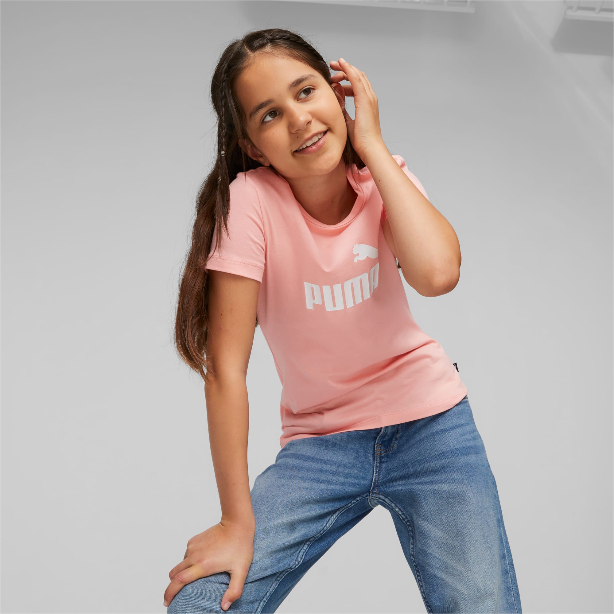 PUMA Essentials Logo Youth T-Shirt, Peach Smoothie, Size 98, Clothing
