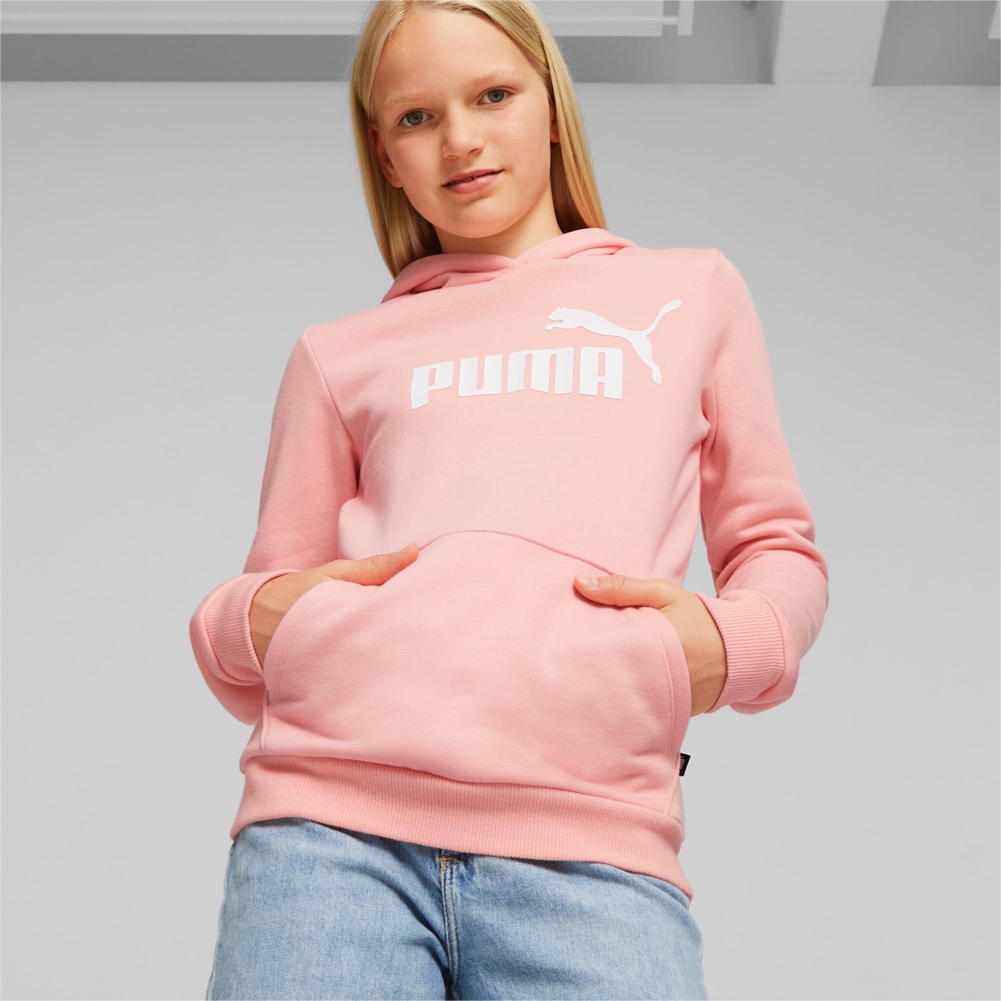 PUMA Essentials Logo Youth Hoodie, Peach Smoothie, Size 110, Clothing