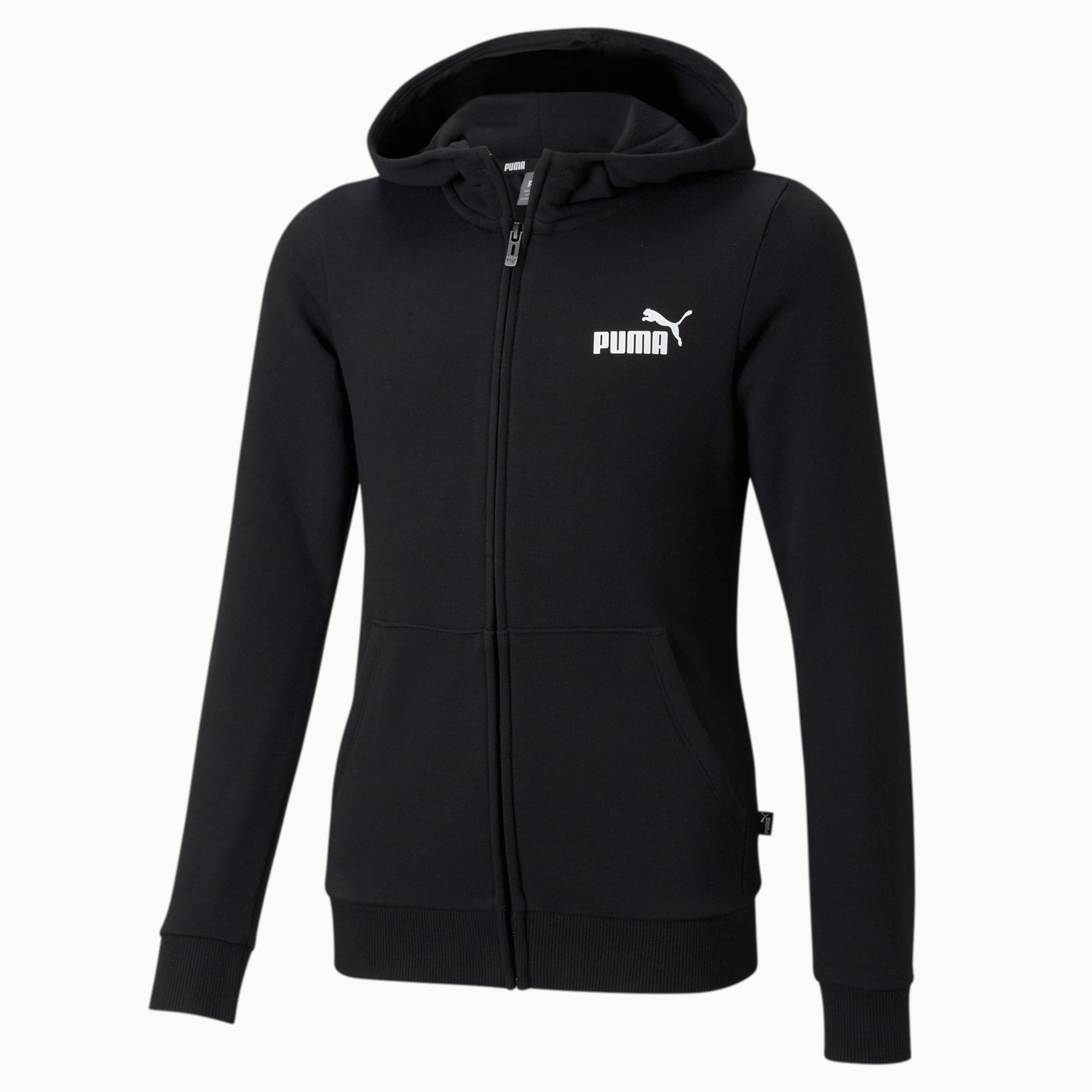 PUMA Essentials Small Logo Full-Zip Youth Hoodie, Black, Size 164, Clothing