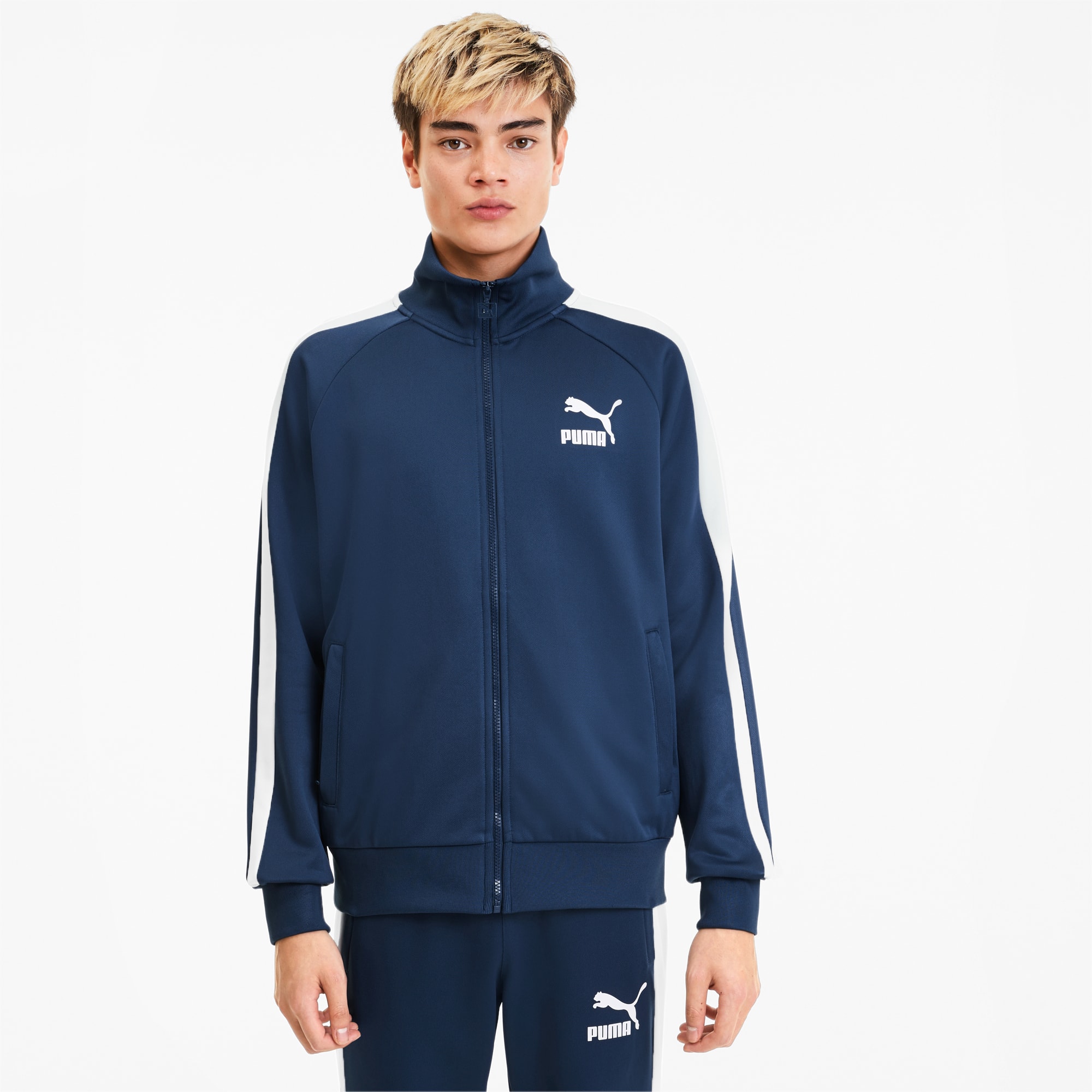 PUMA Blouson de survêtement Iconic T7 pour Homme, Bleu, Taille M, Vêtements