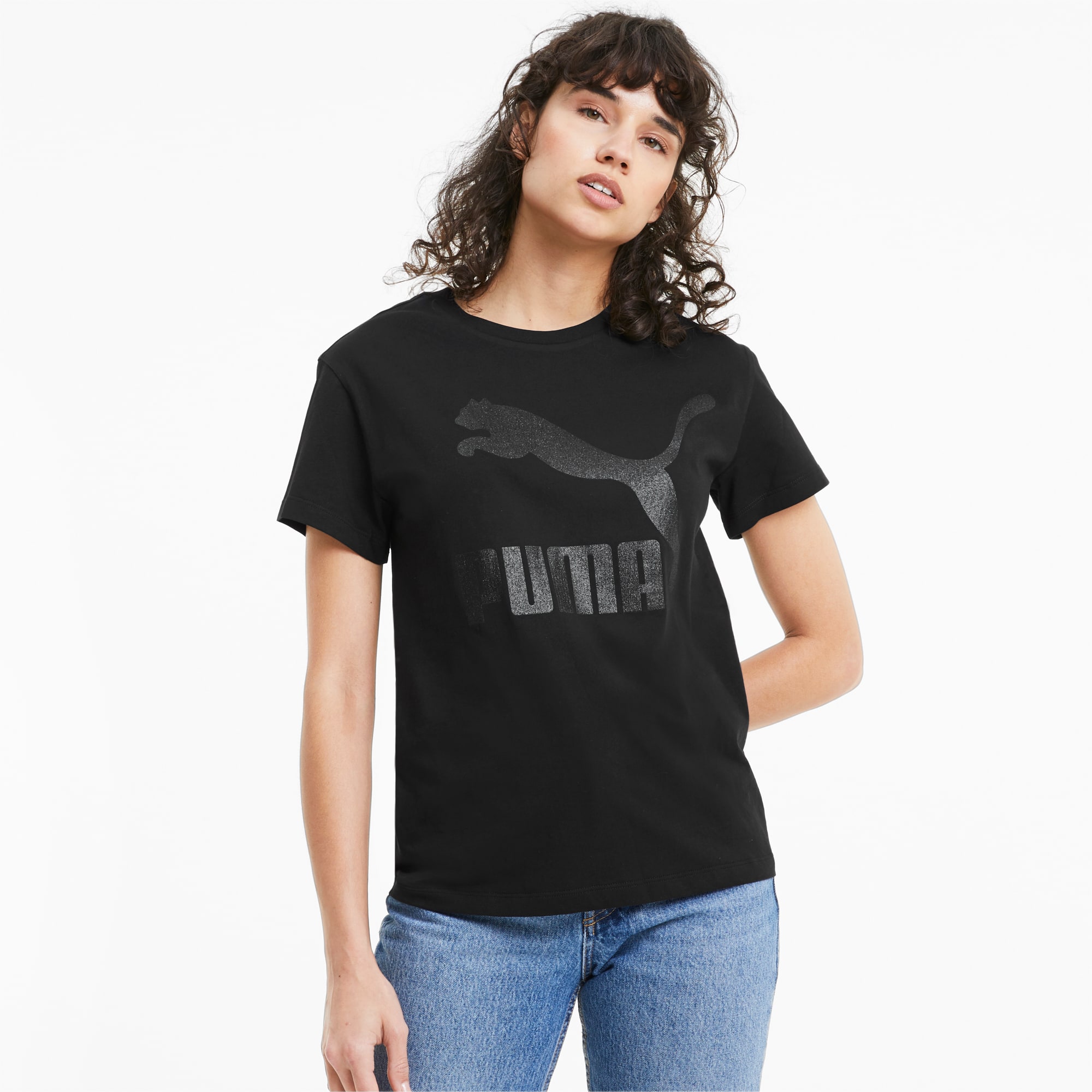PUMA T-Shirt Classics Logo pour Femme, Noir, Taille S, Vêtements
