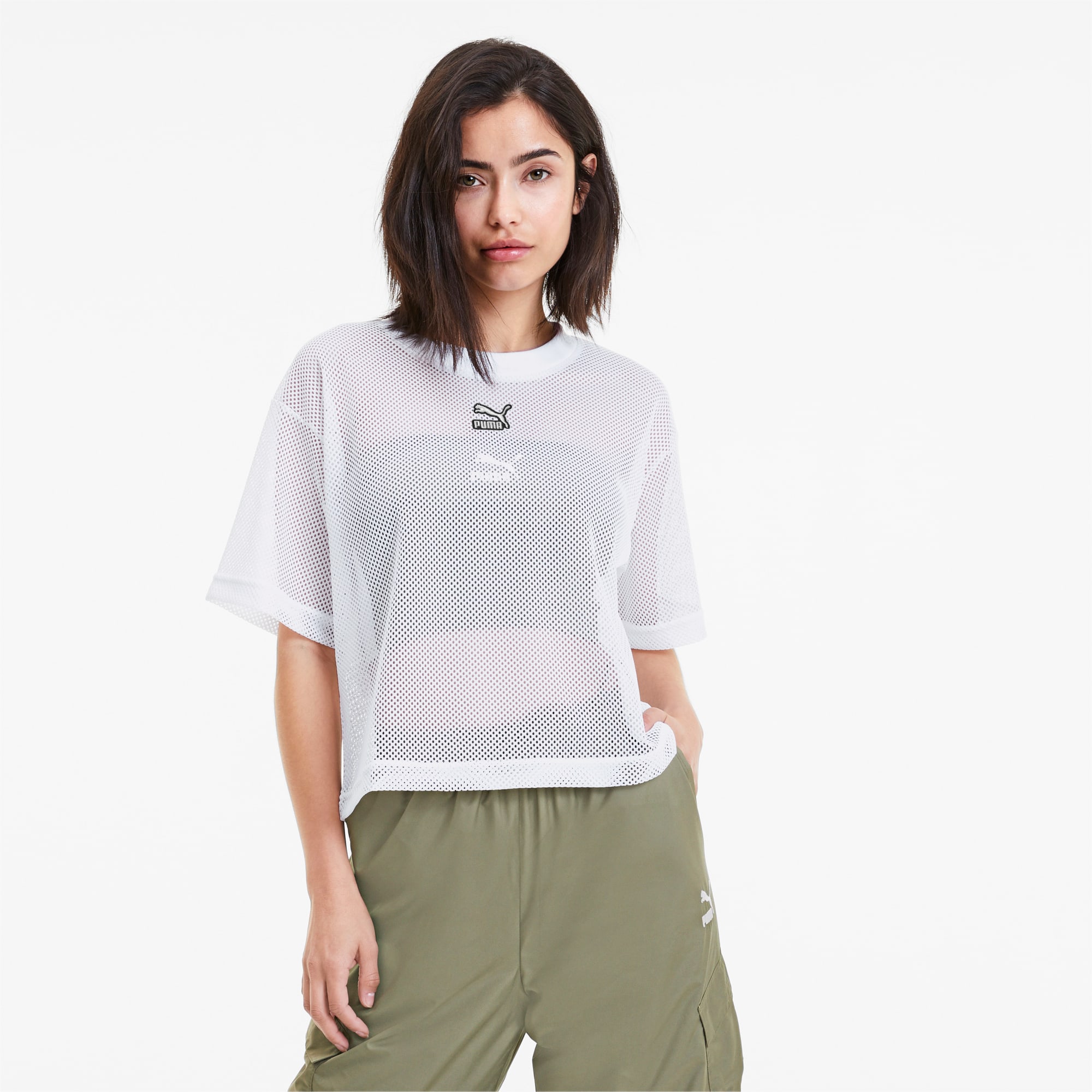Image of PUMA Classics Mesh Damen T-Shirt | Mit Aucun | Weiß | Größe: XL