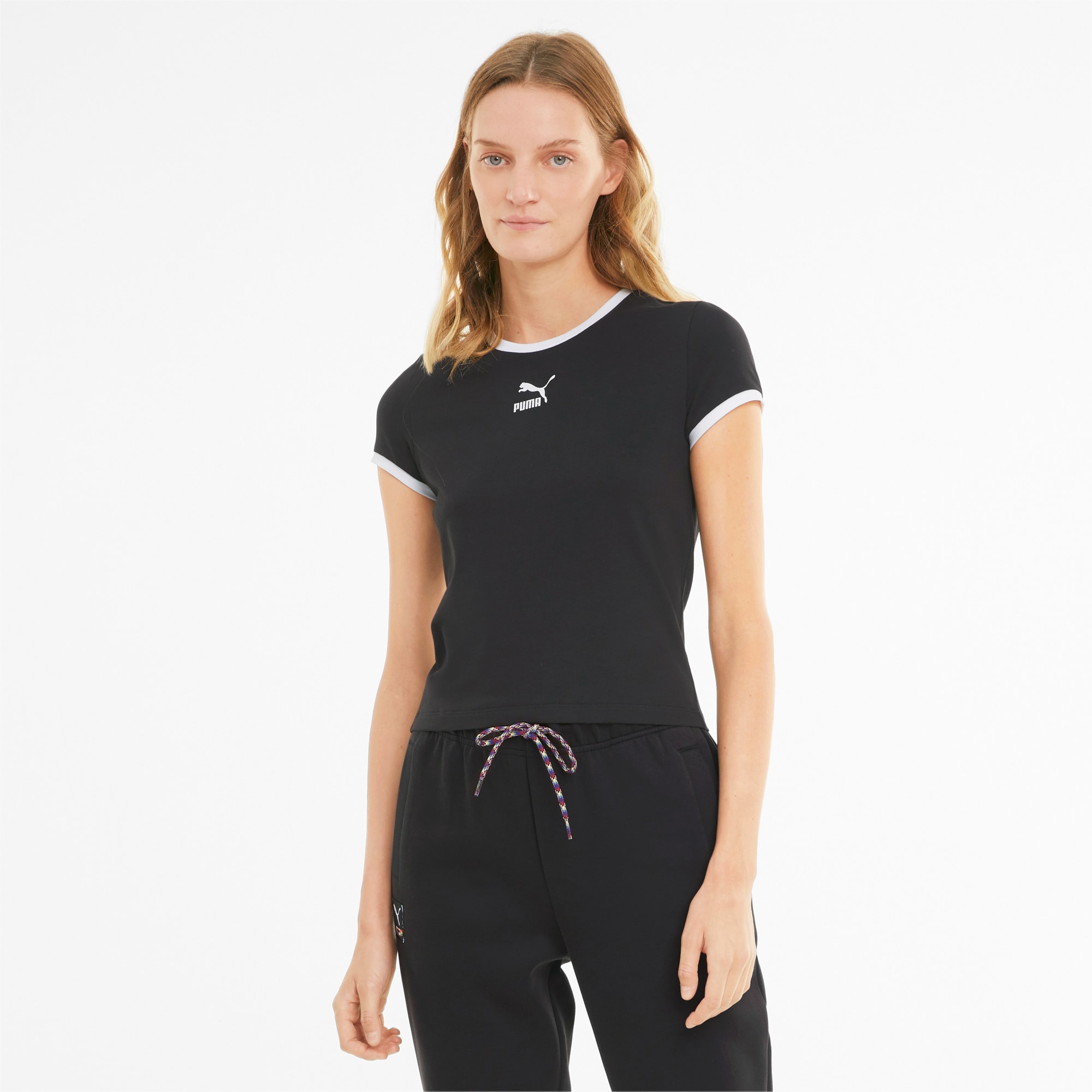 PUMA T-Shirt ajusté Classics femme, Noir, Taille XS, Vêtements