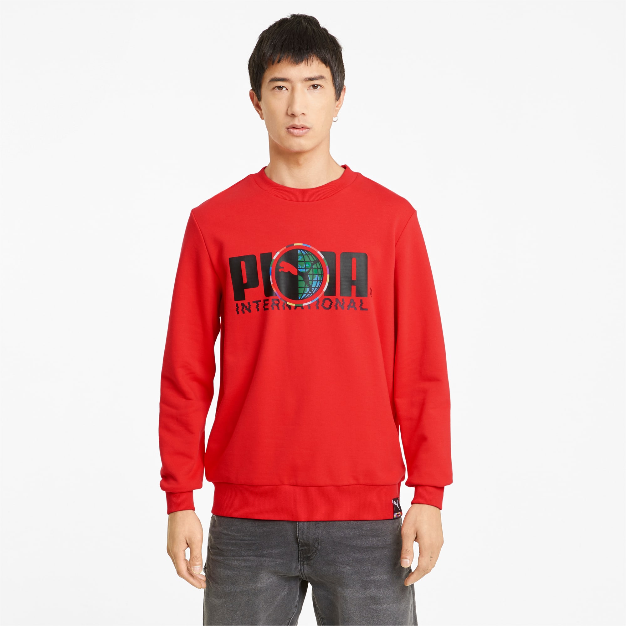 PUMA International grafische sweater met ronde hals heren, Rood, Maat XXL