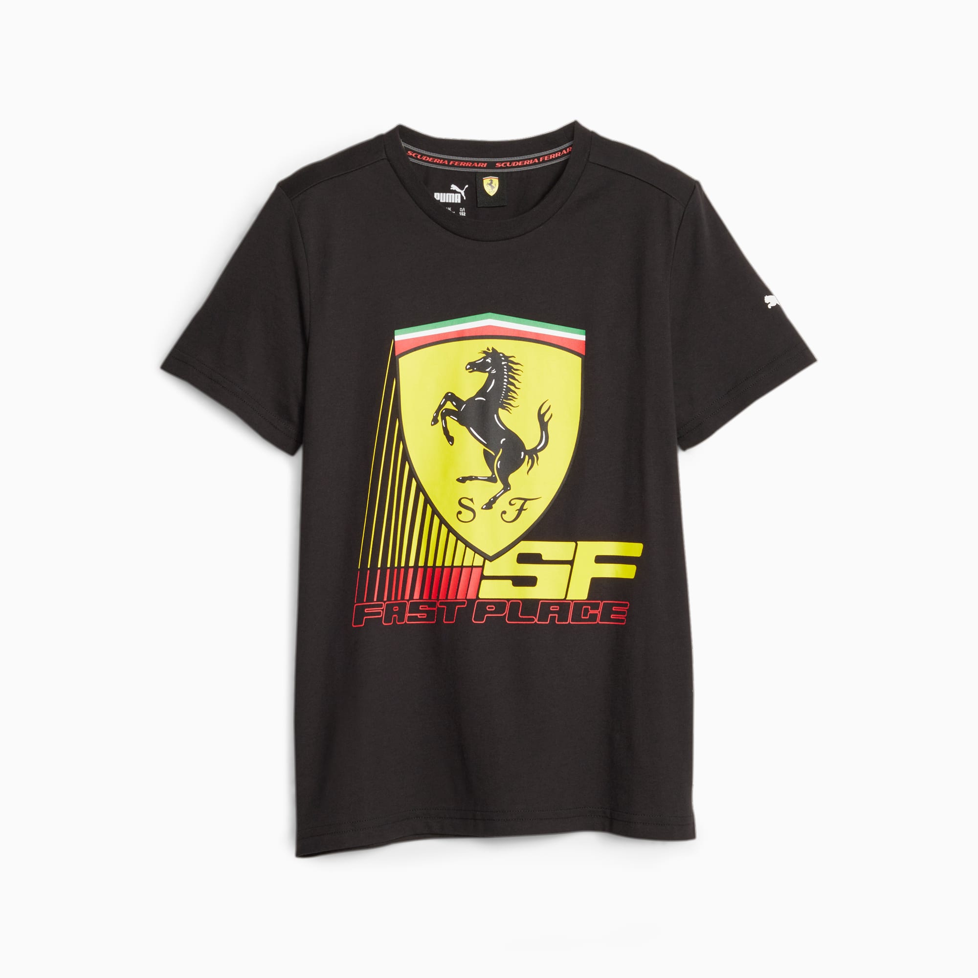 PUMA Scuderia Ferrari Motorsport T-Shirt Teenager Für Kinder, Schwarz, Größe: 116, Kleidung