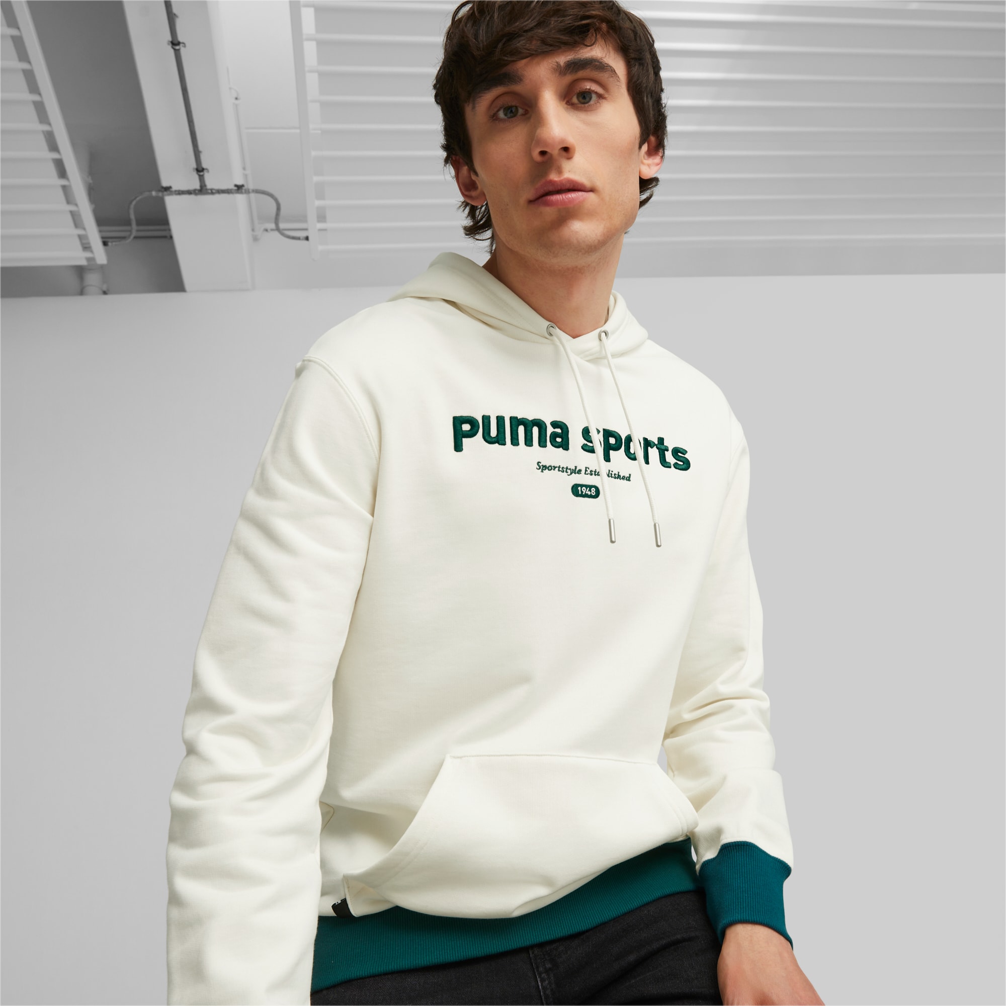 PUMA Team Men's Hoodie, Warm White, Size XS, Clothing