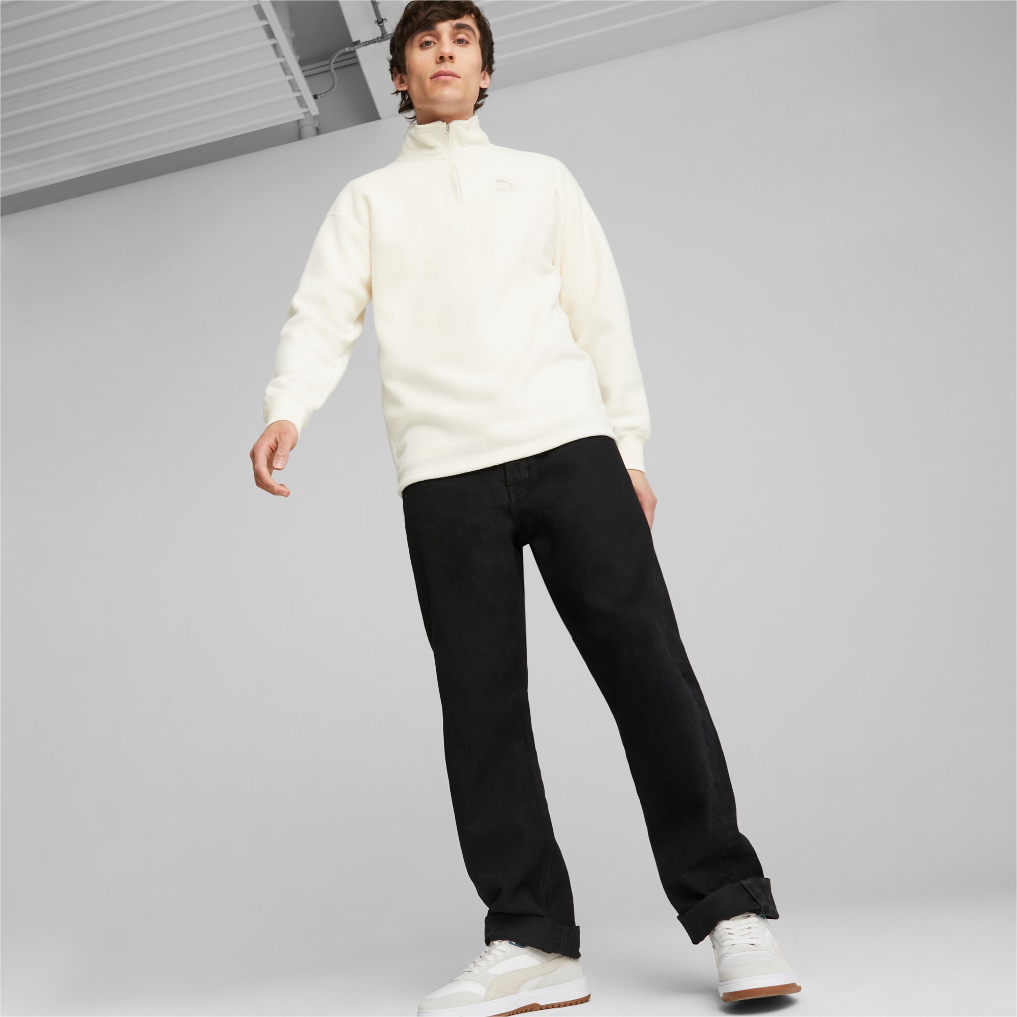 PUMA Classics Men's Fleece Quarter-Zip, Frosted Ivory, Size XS, Clothing