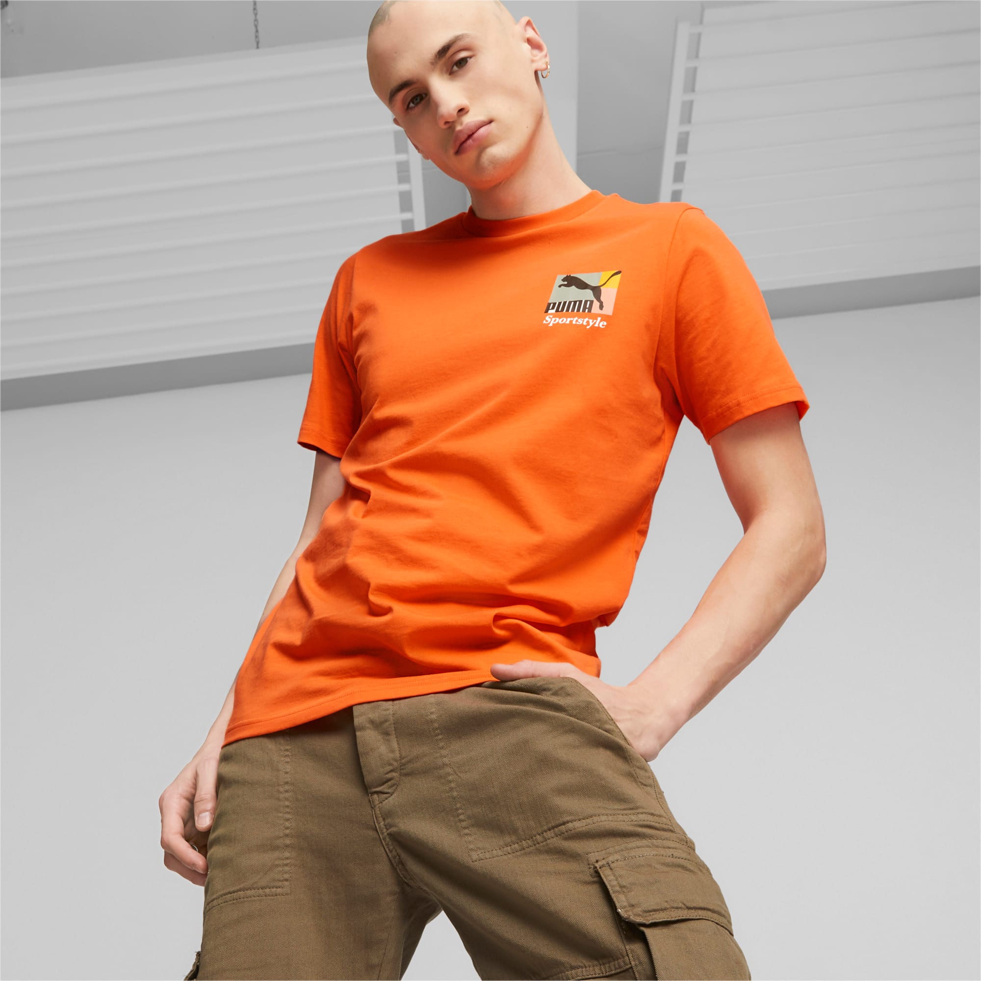 PUMA Classics Brand Love Men's T-Shirt, Hot Heat, Size XS, Clothing