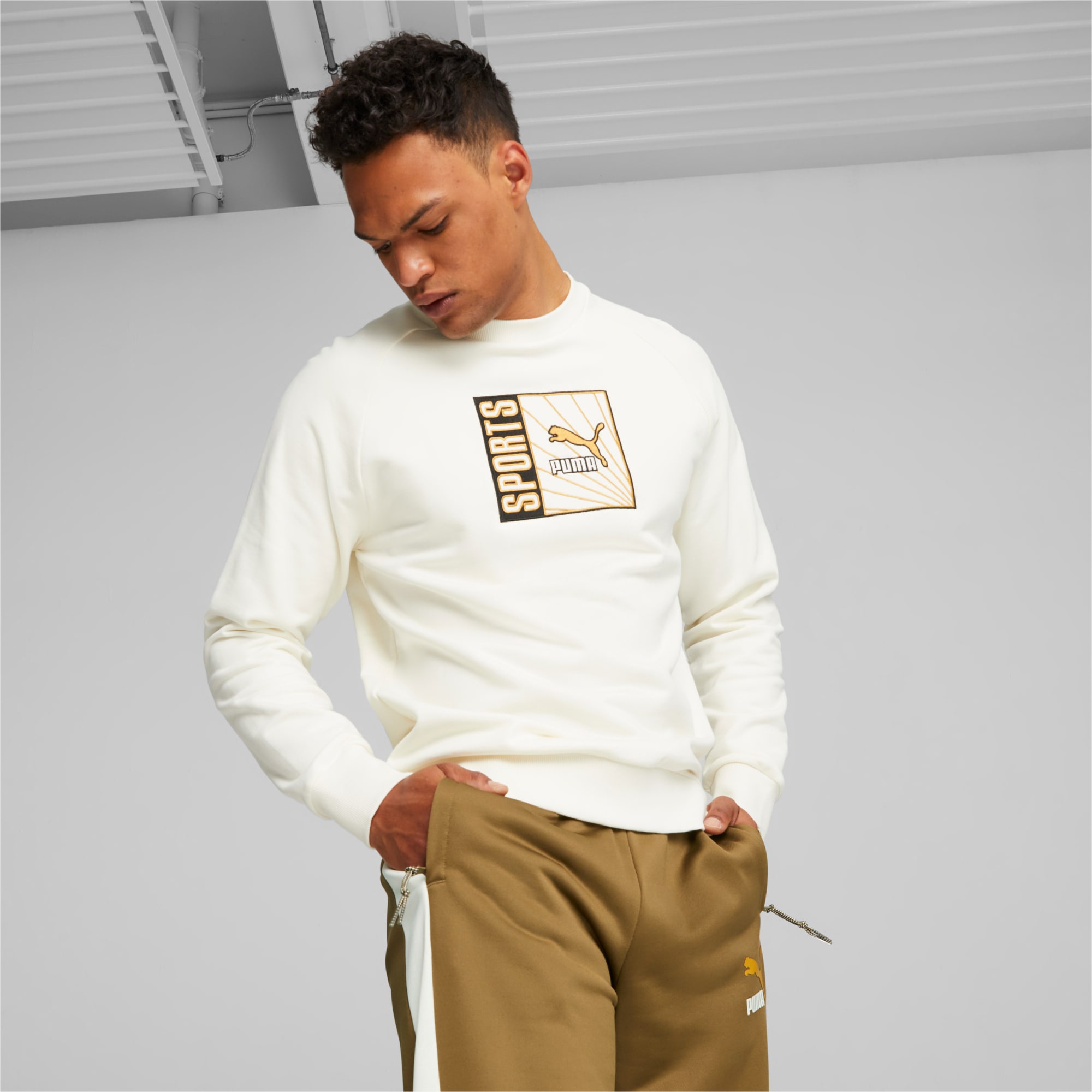 PUMA Classics Men's Sweatshirt, Warm White, Size XS, Clothing