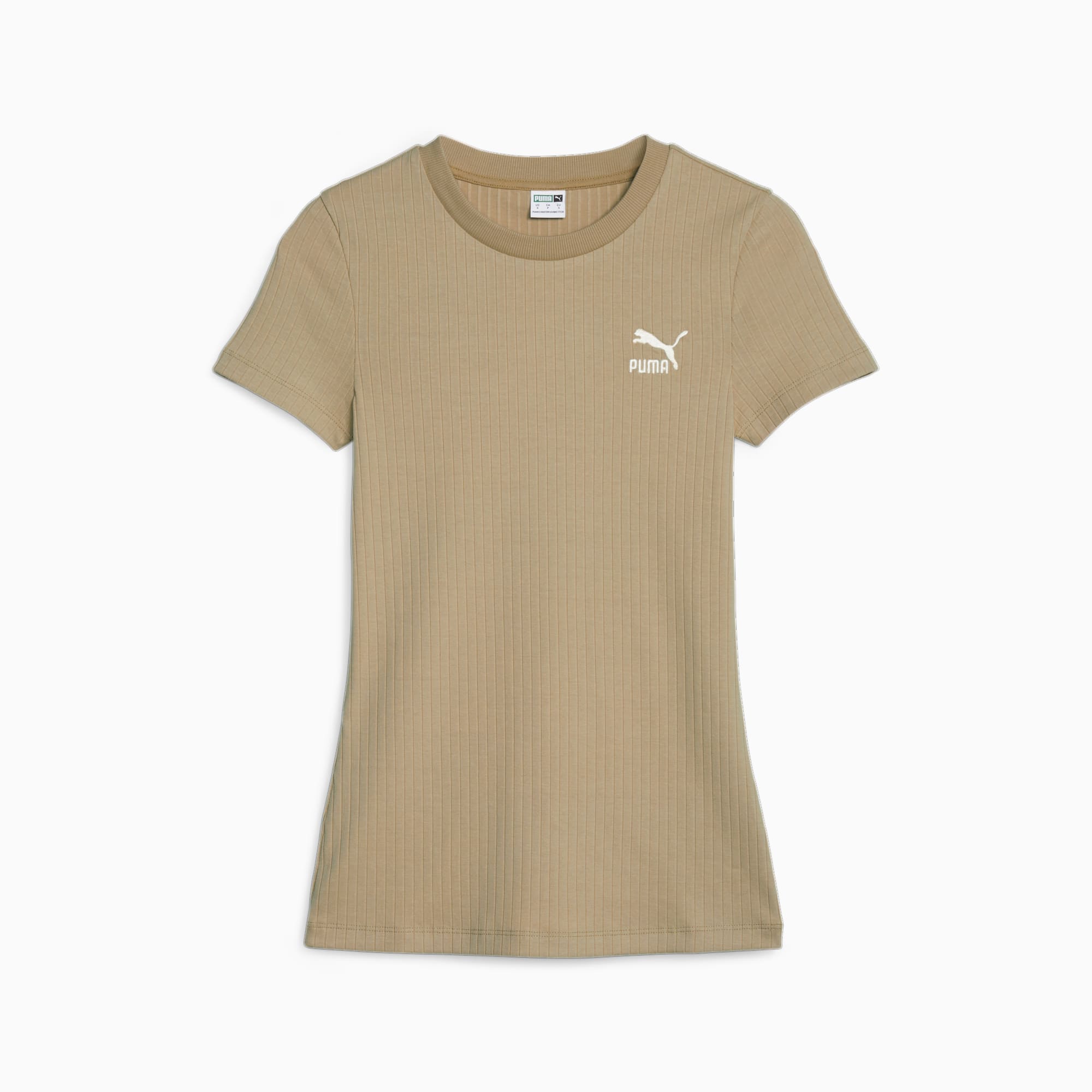 PUMA Classics Geribbeld Slim-fit T-shirt Voor Dames, Sand Dune