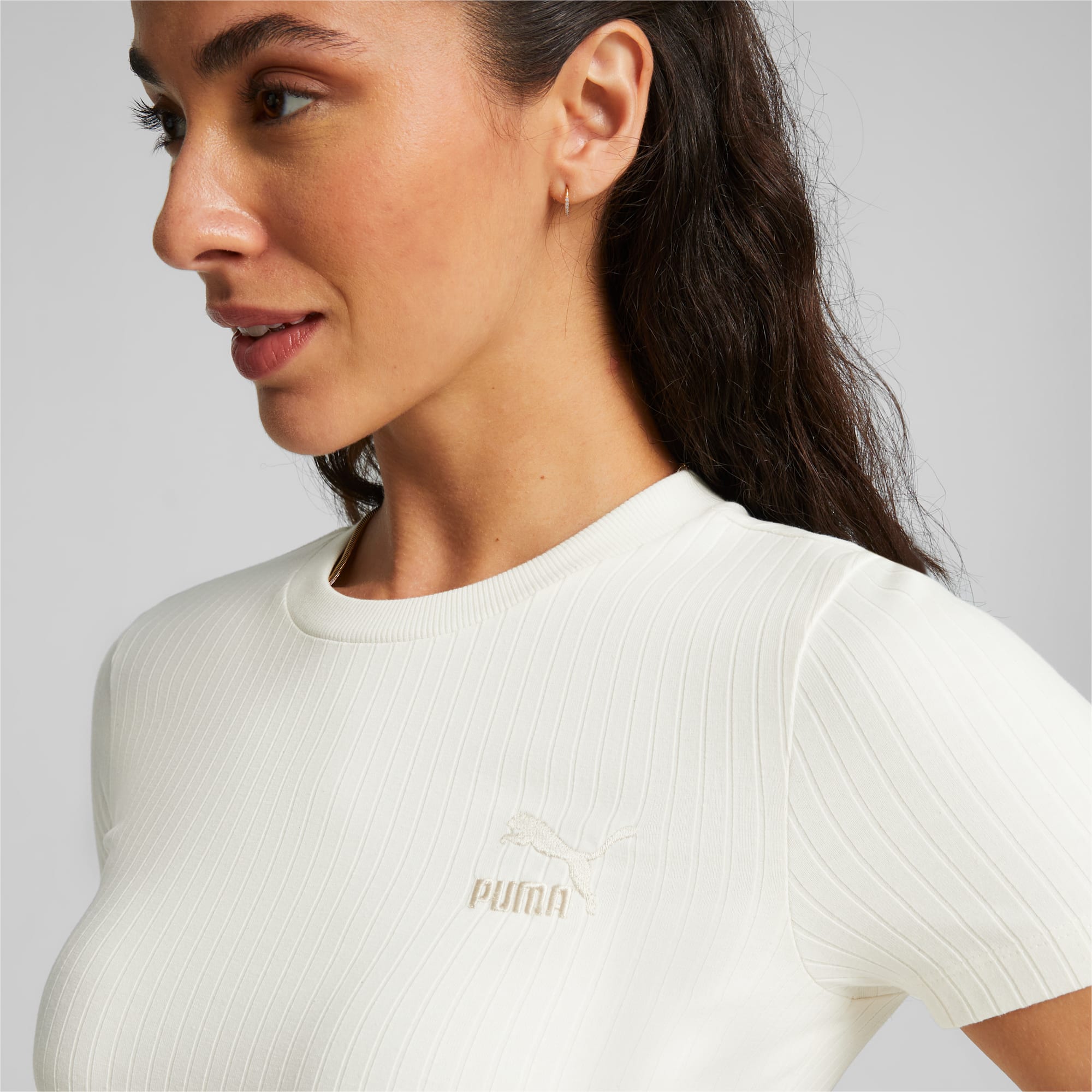 PUMA Classics Women's Ribbed Slim T-Shirt, Multi, Size XXL, Clothing