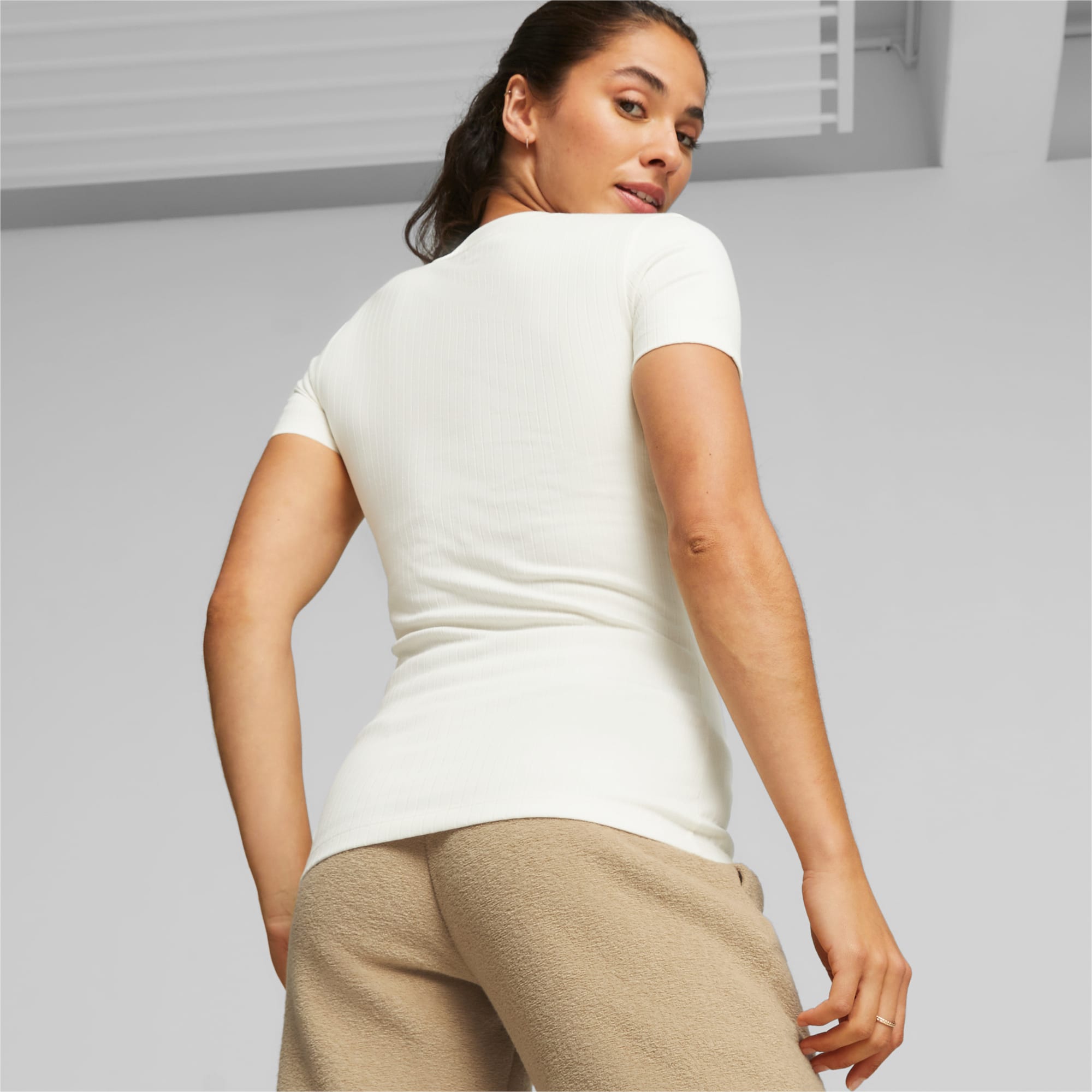 PUMA Classics Women's Ribbed Slim T-Shirt, Multi, Size XXS, Clothing
