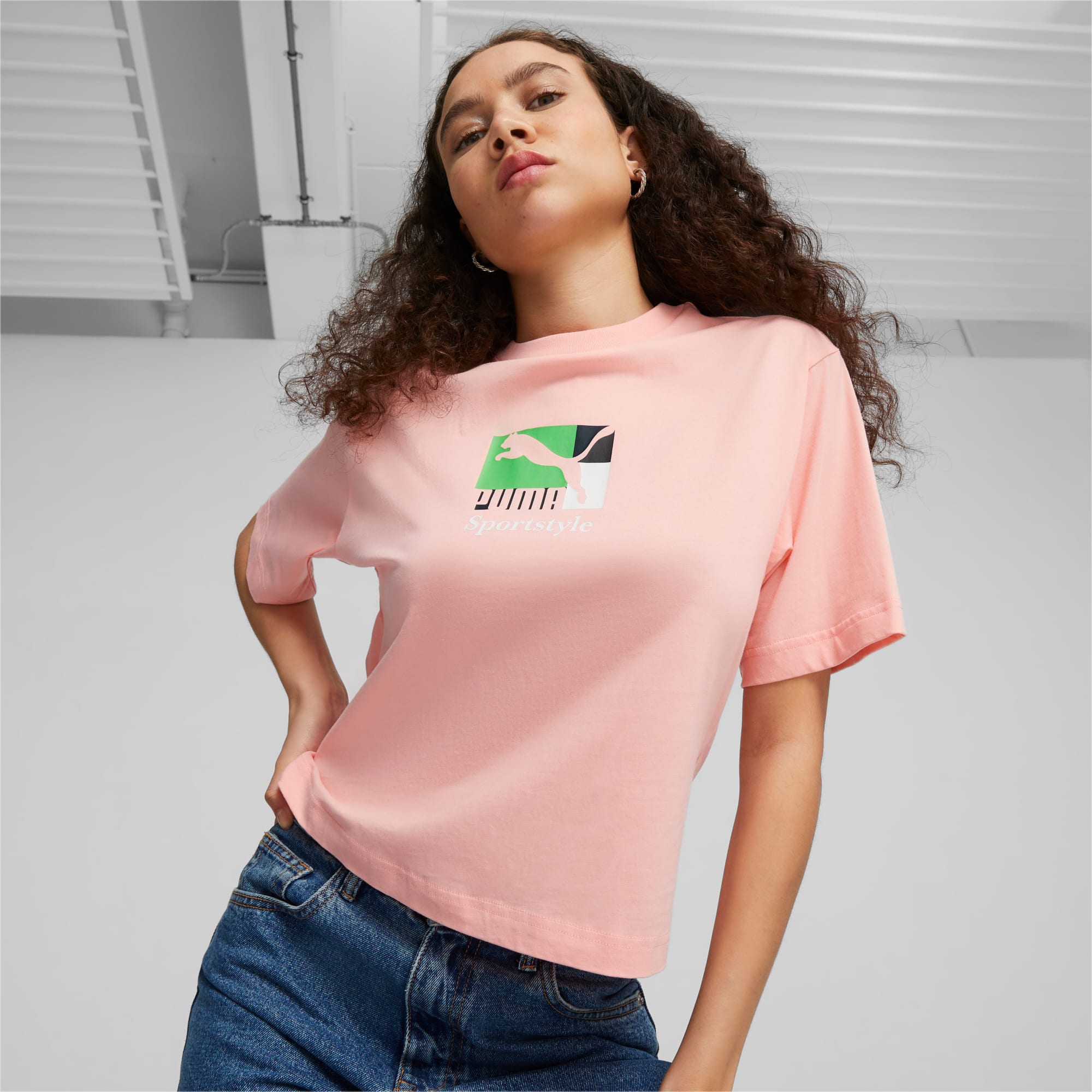 PUMA Classics Brand Love Women's T-Shirt, Peach Smoothie, Size XS, Clothing