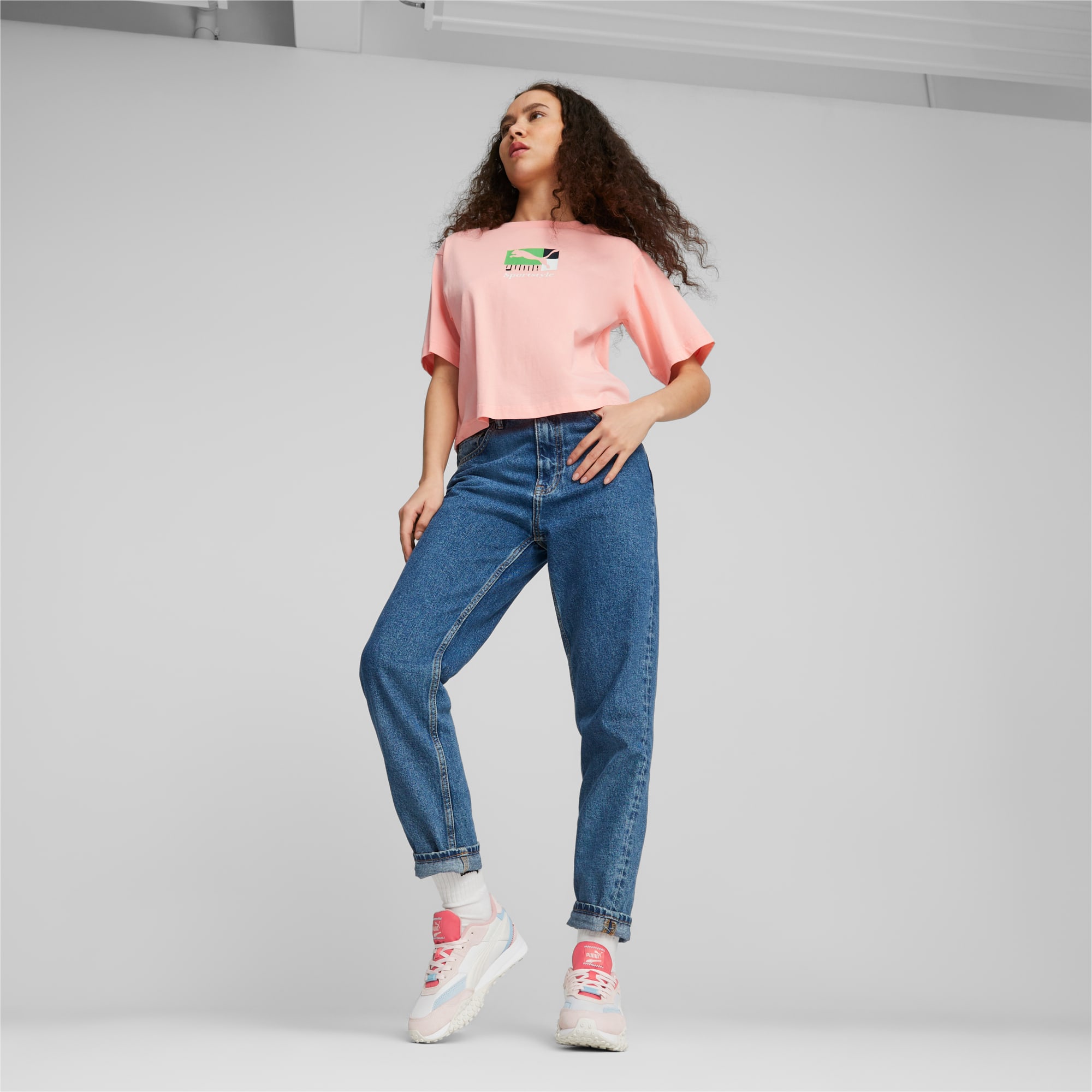 PUMA Classics Brand Love Women's T-Shirt, Peach Smoothie, Size S, Clothing