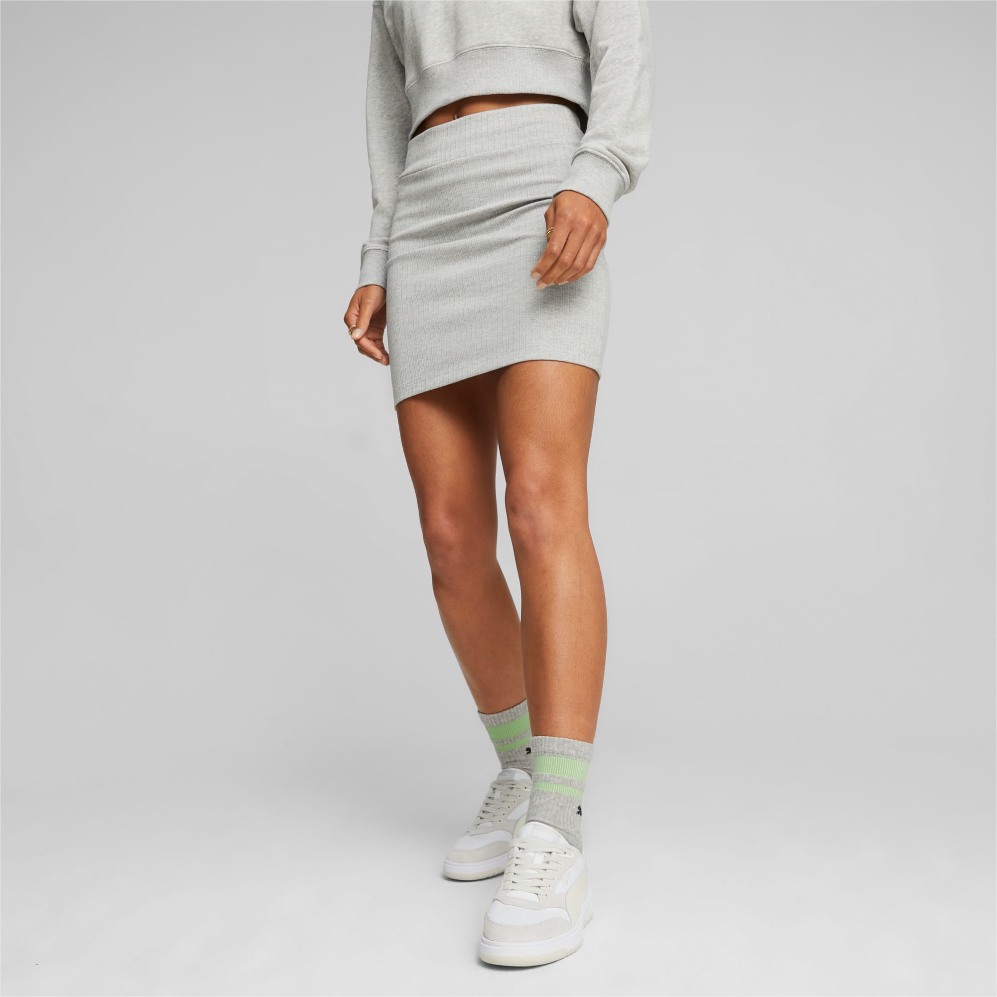 PUMA Classics Women's Ribbed Skirt, Light Grey Heather, Size XS, Clothing