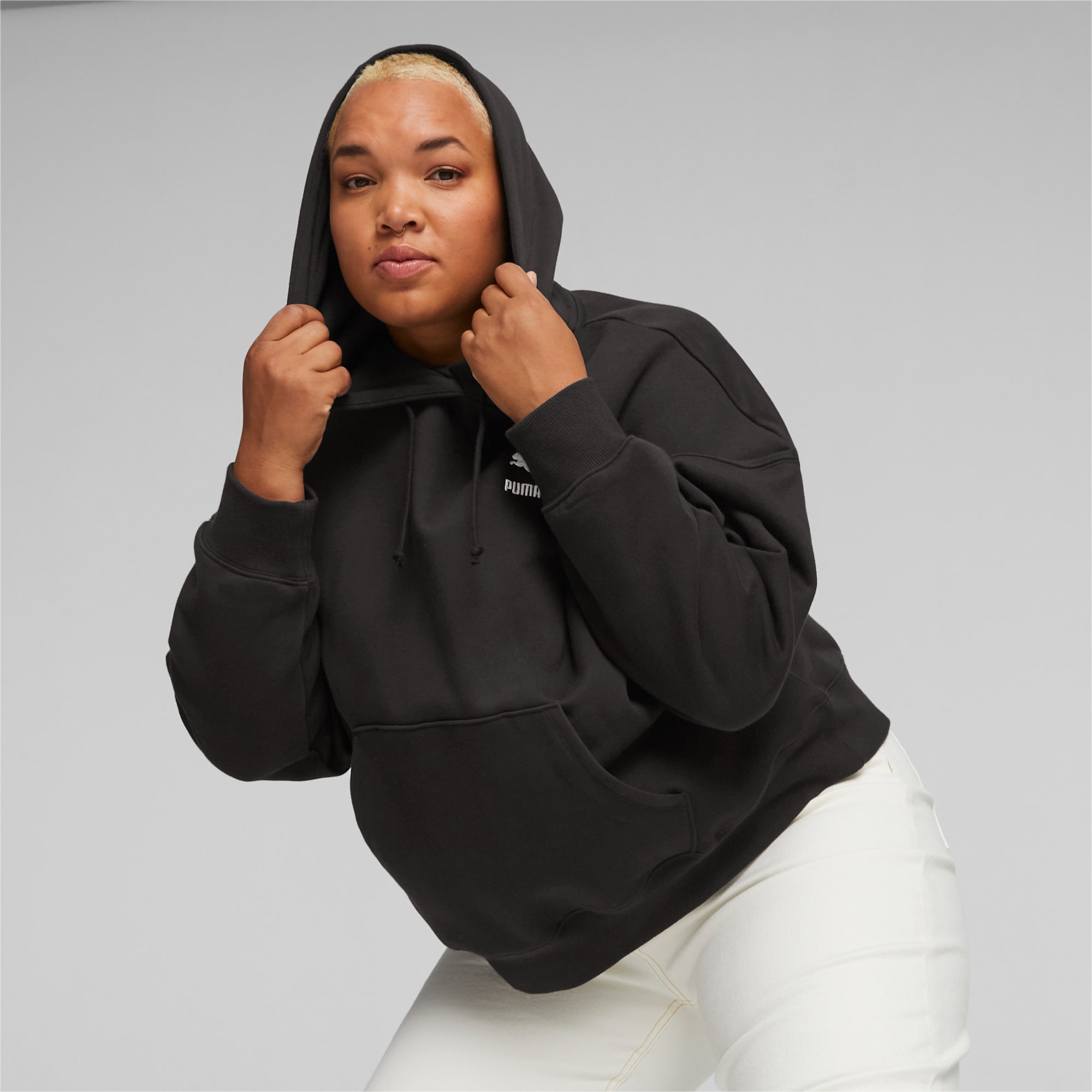 PUMA Classics Women's Oversized Hoodie, Black, Size XS, Clothing