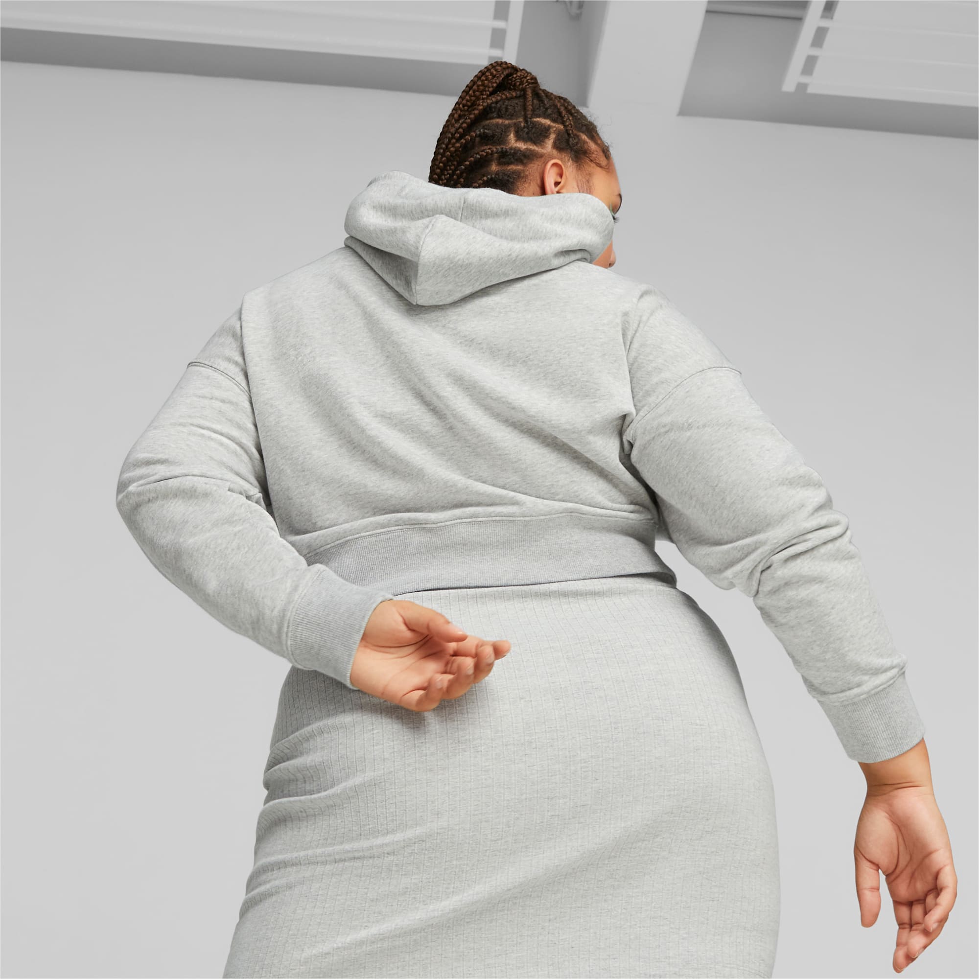 PUMA Classics Women's Cropped Hoodie, Light Grey Heather, Size 3XL, Clothing