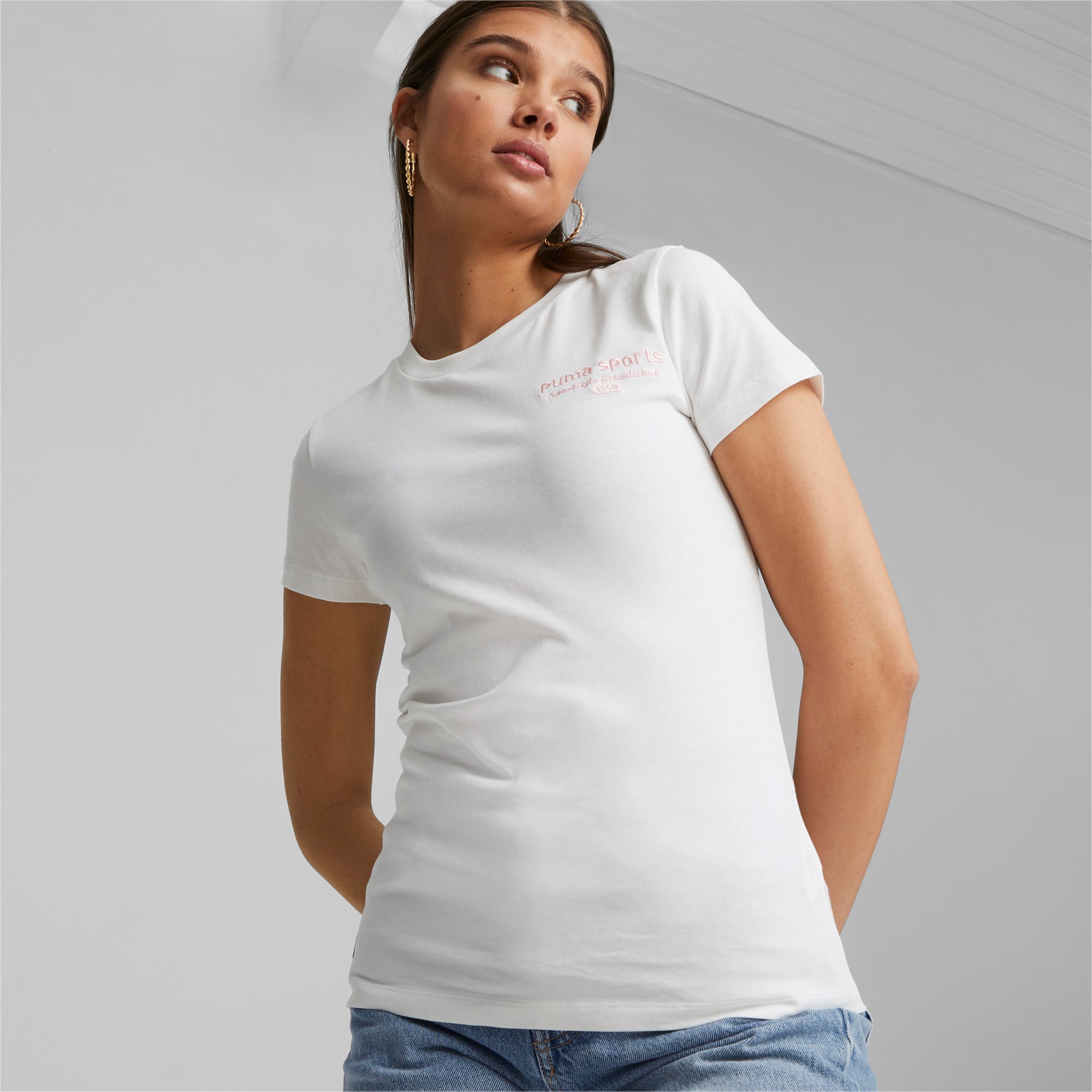 PUMA TEAM Graphic T-shirt Voor Dames, Wit