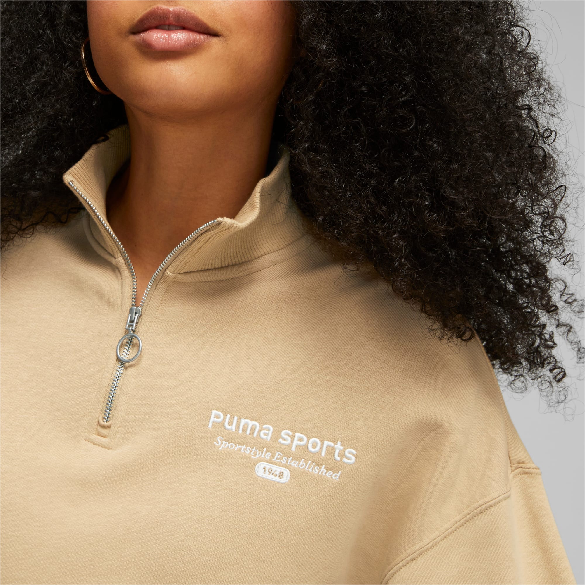 PUMA Team Women's Half-Zip Sweatshirt, Sand Dune, Size XXS, Clothing