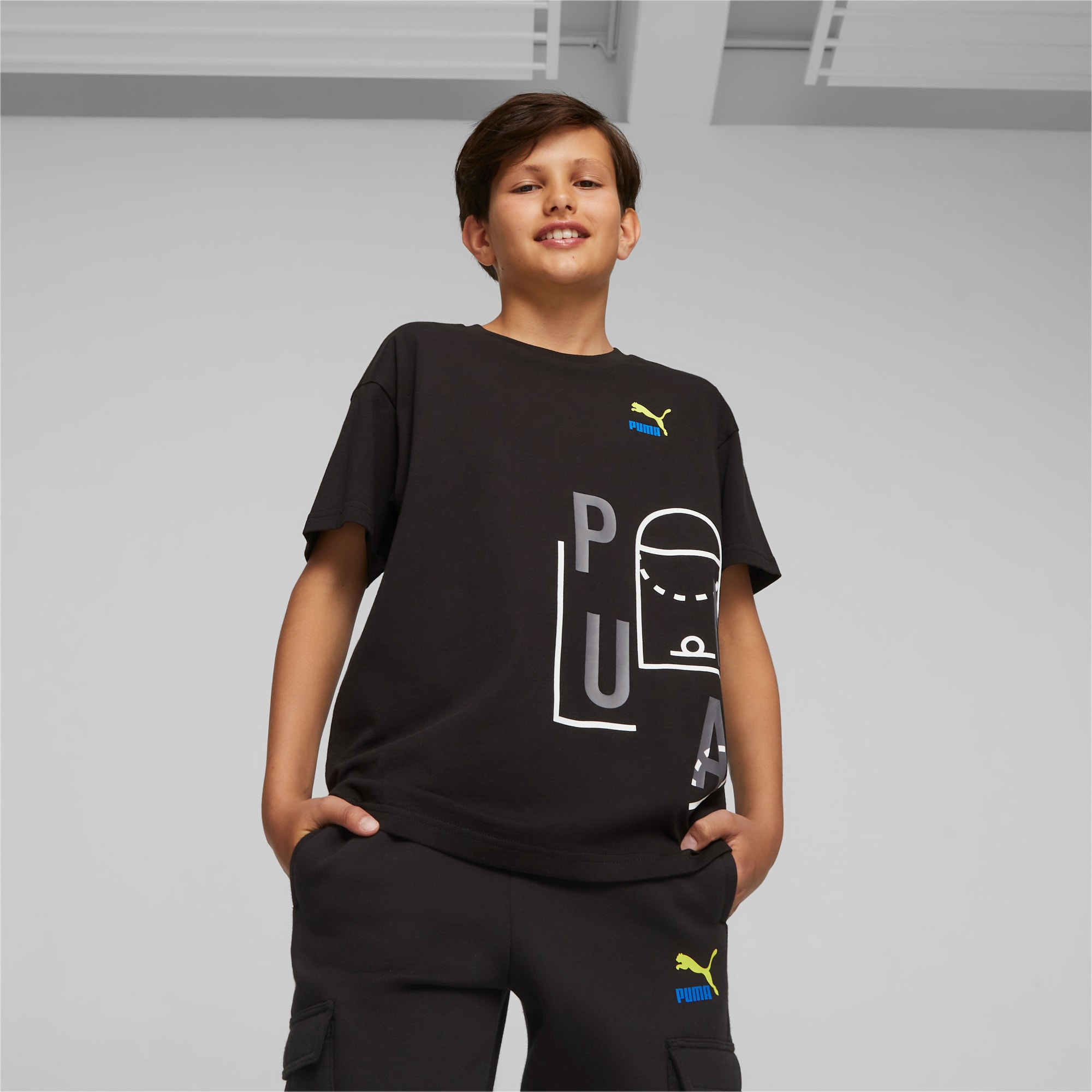 PUMA Classics Ftr Baller Youth Logo T-Shirt, Black