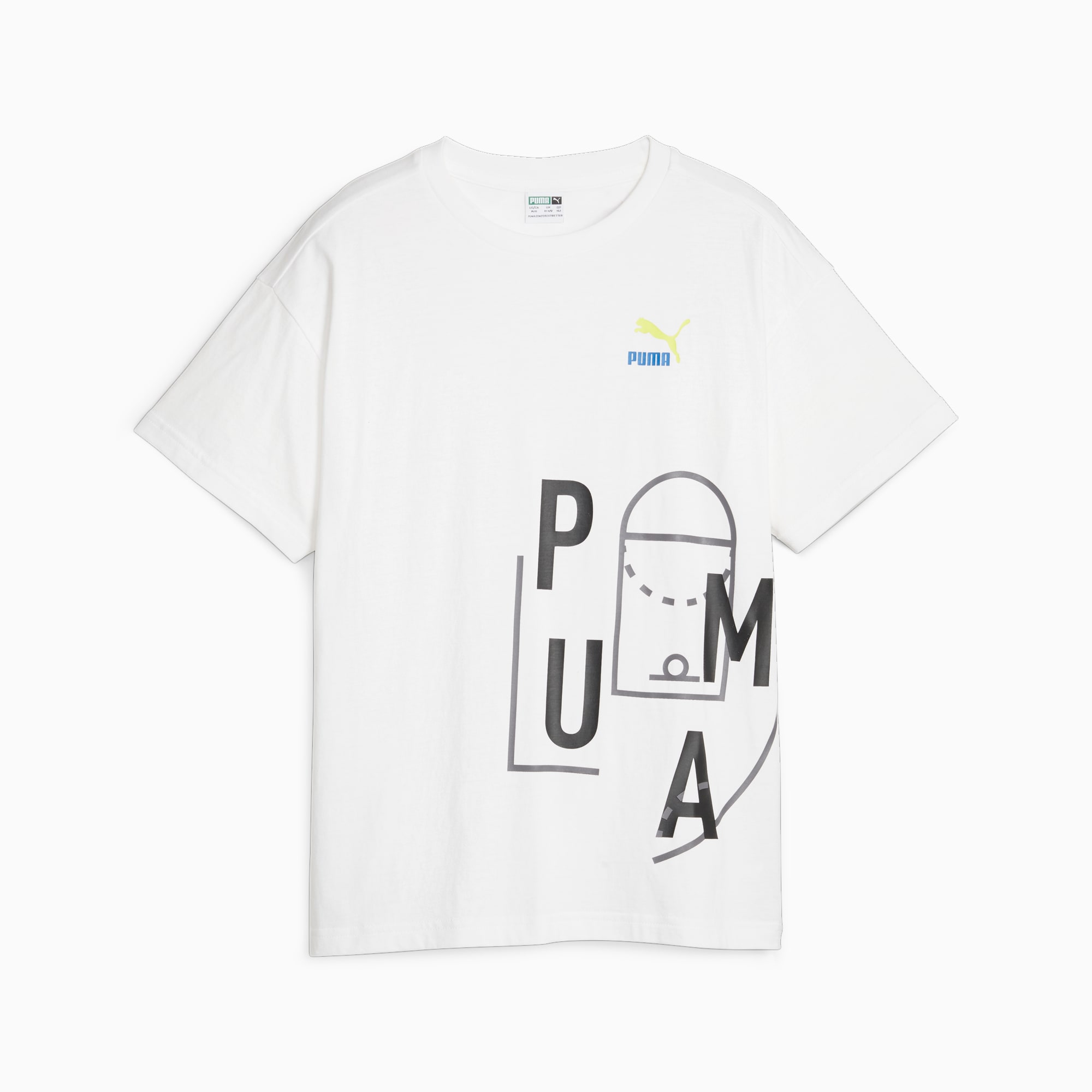 PUMA Classics Ftr Baller Youth Logo T-Shirt, White, Size 128, Clothing