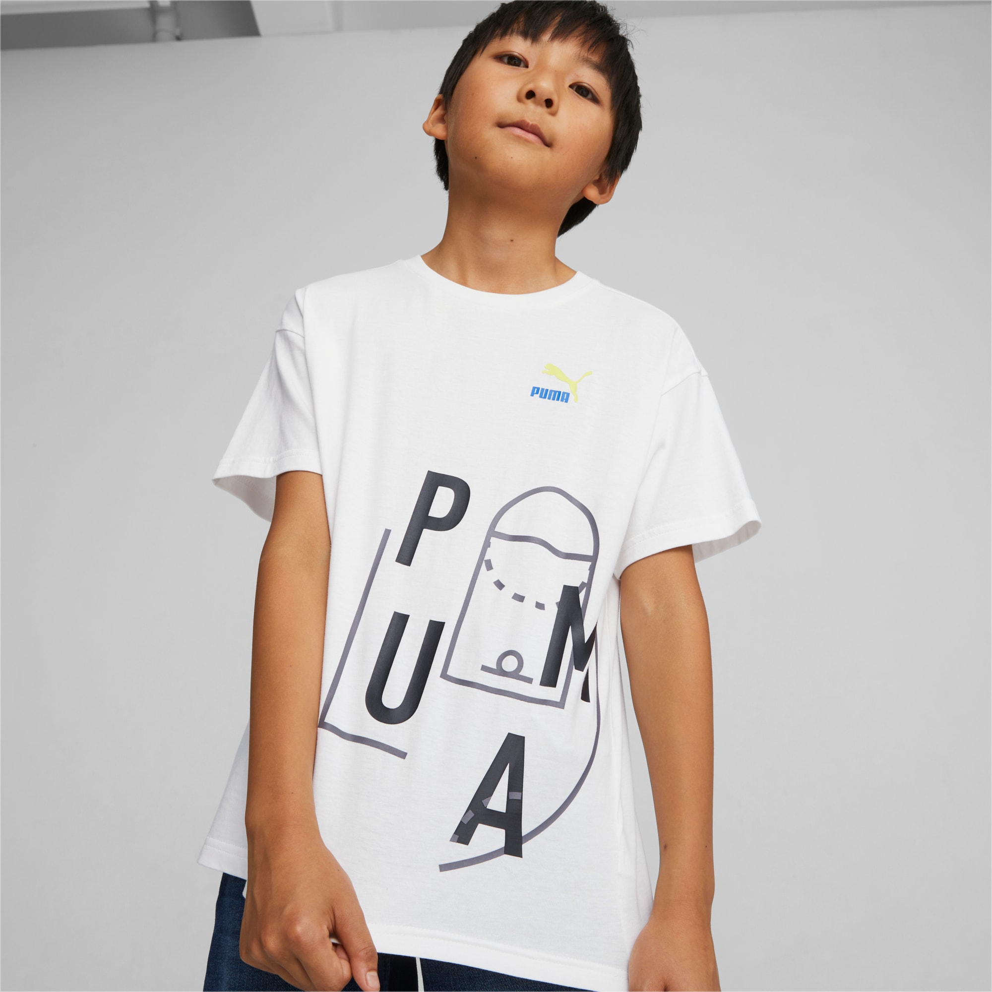 PUMA Classics Ftr Baller Youth Logo T-Shirt, White