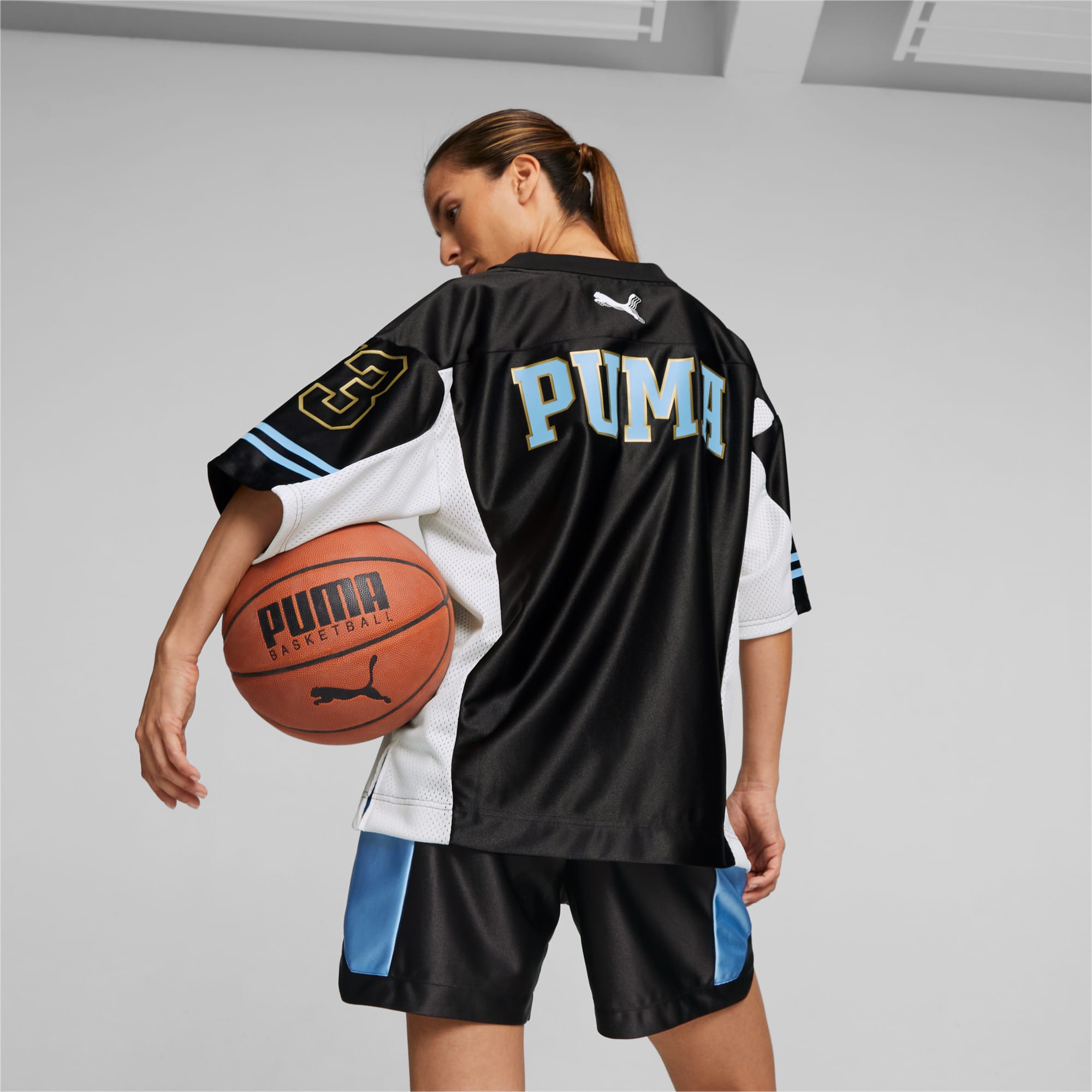 PUMA Gold Standard Basketbalshirt Voor Dames, Wit/Zwart
