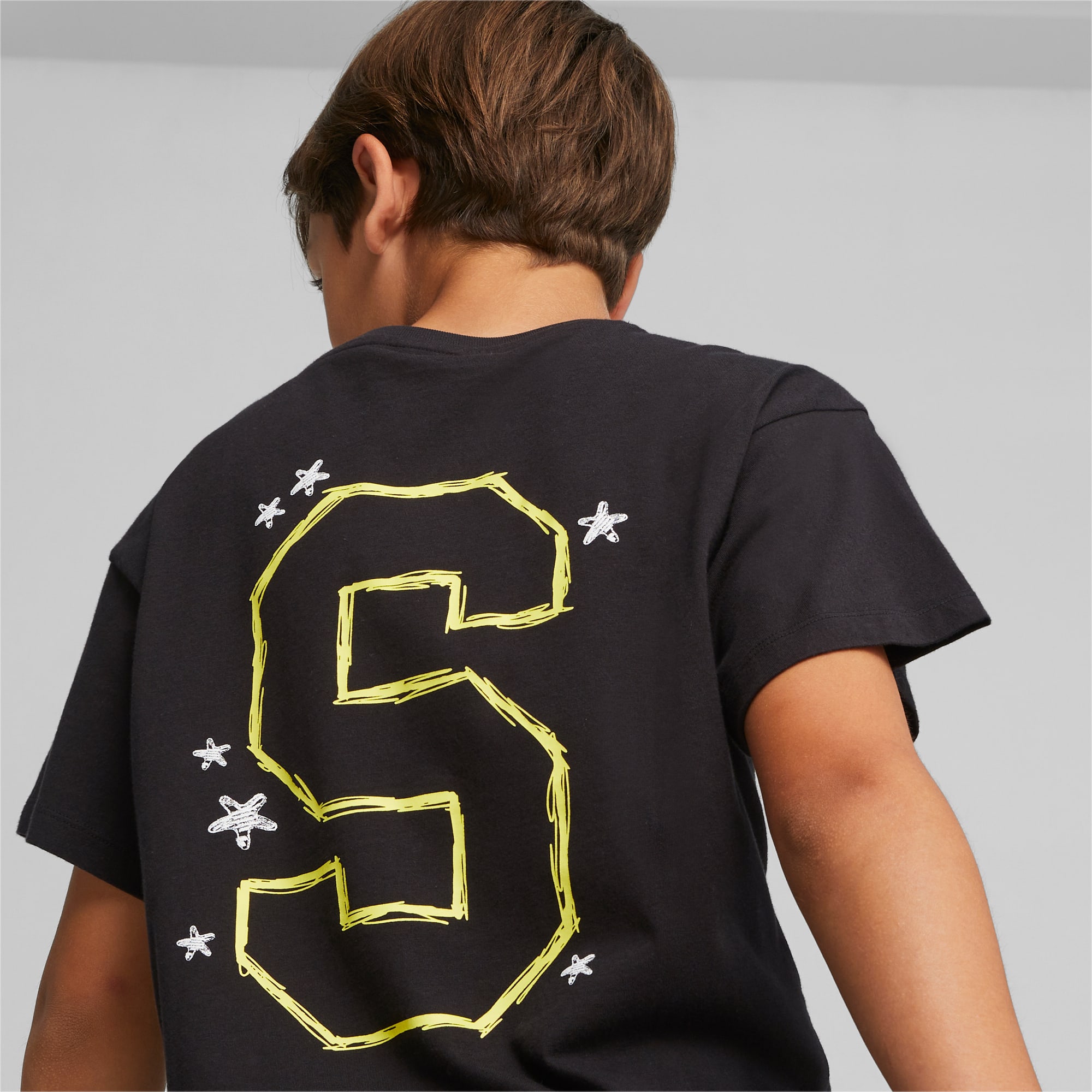PUMA X SPONGEBOB SCHWAMMKOPF Graphic T-Shirt Teenager Für Kinder, Schwarz, Größe: 128, Kleidung