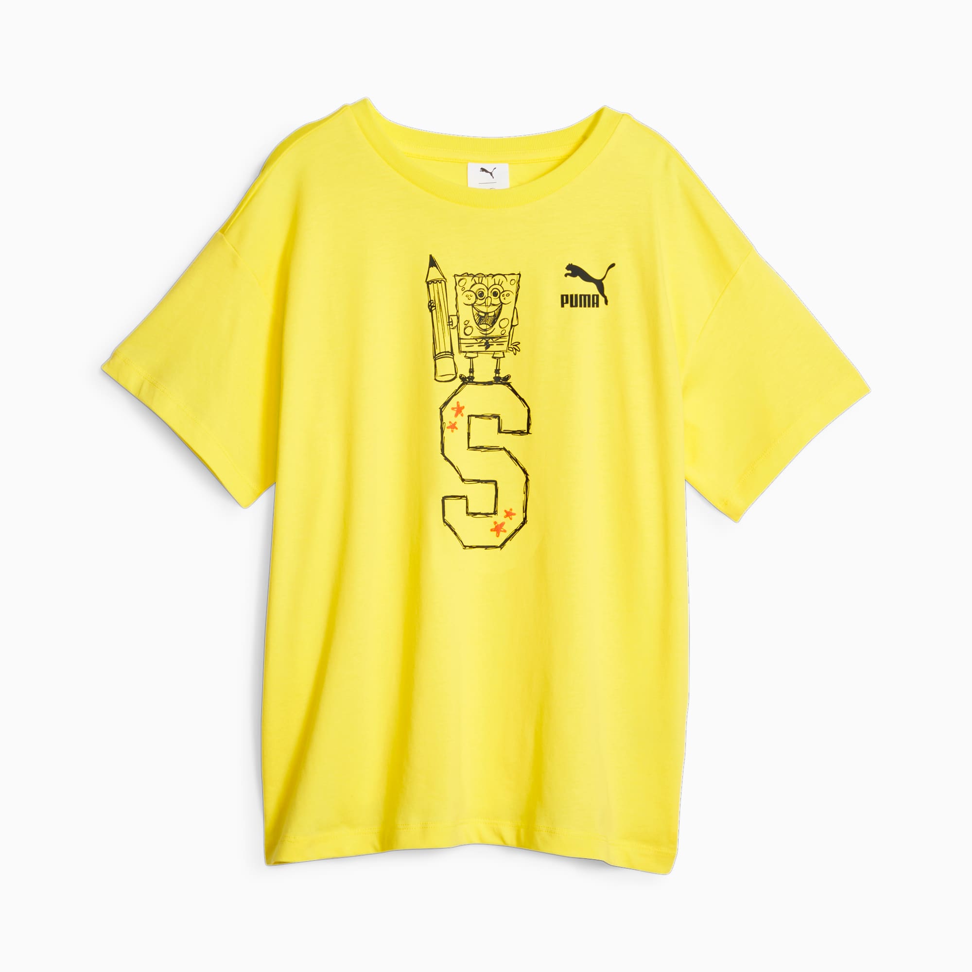 PUMA X Spongebob Squarepants Youth Graphic Tee, Lemon Meringue, Size 128, Clothing