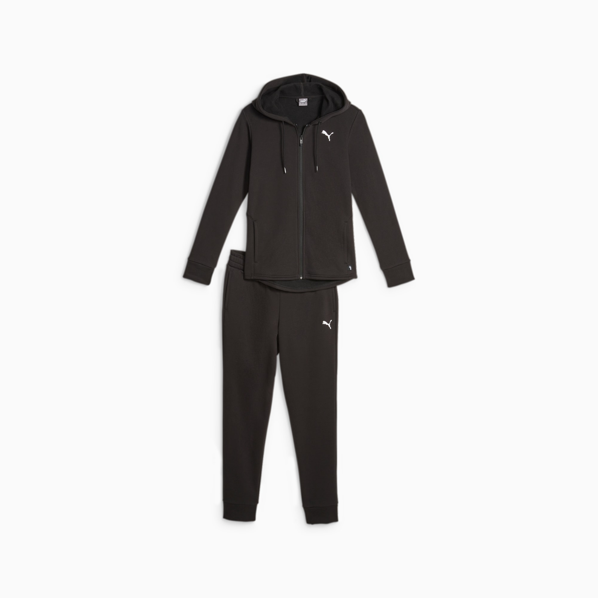 PUMA Classics Hooded FL Trainingsanzug Damen, Schwarz, Größe: S, Kleidung