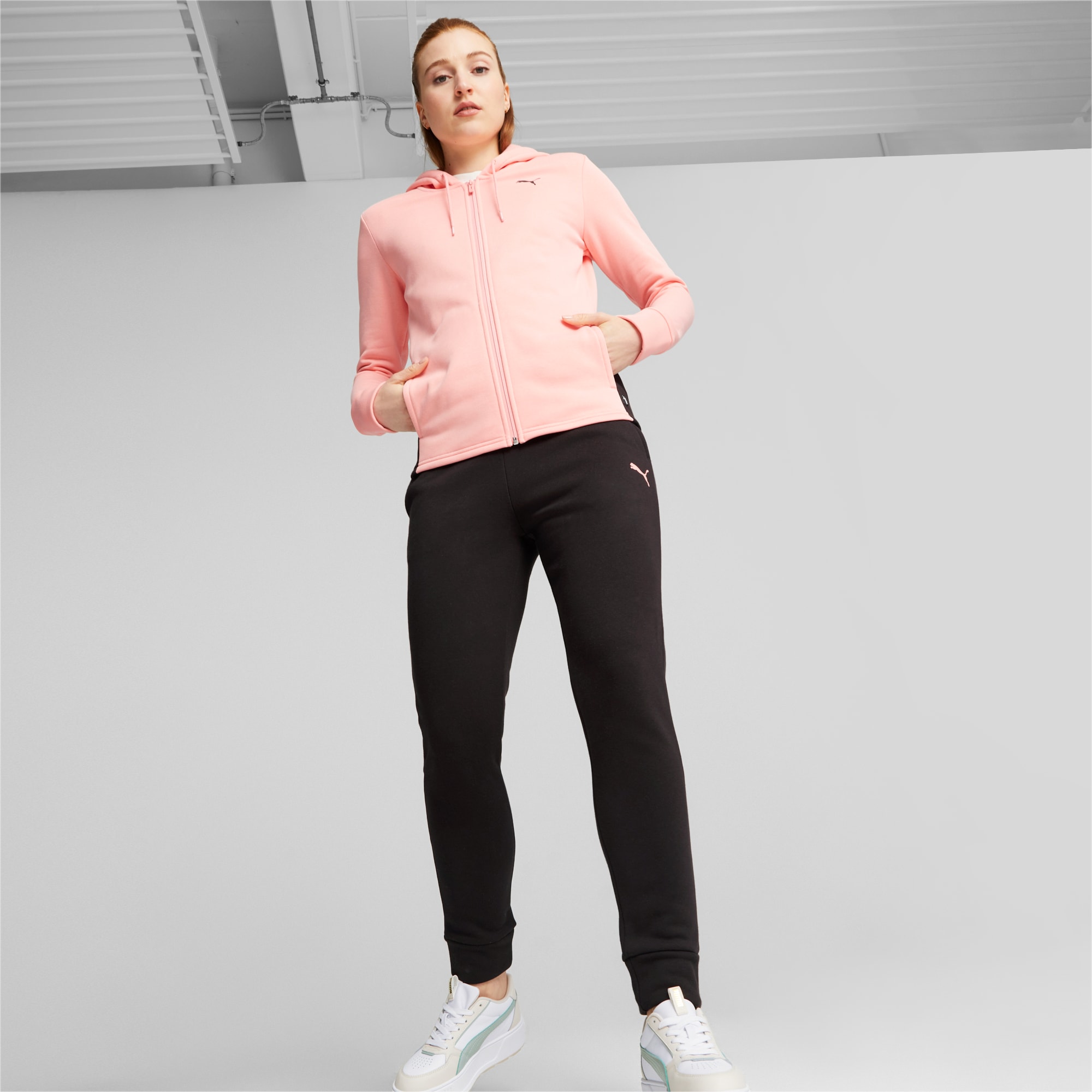 PUMA Classics Hooded Fl Tracksuit Women, Peach Smoothie, Size M, Clothing