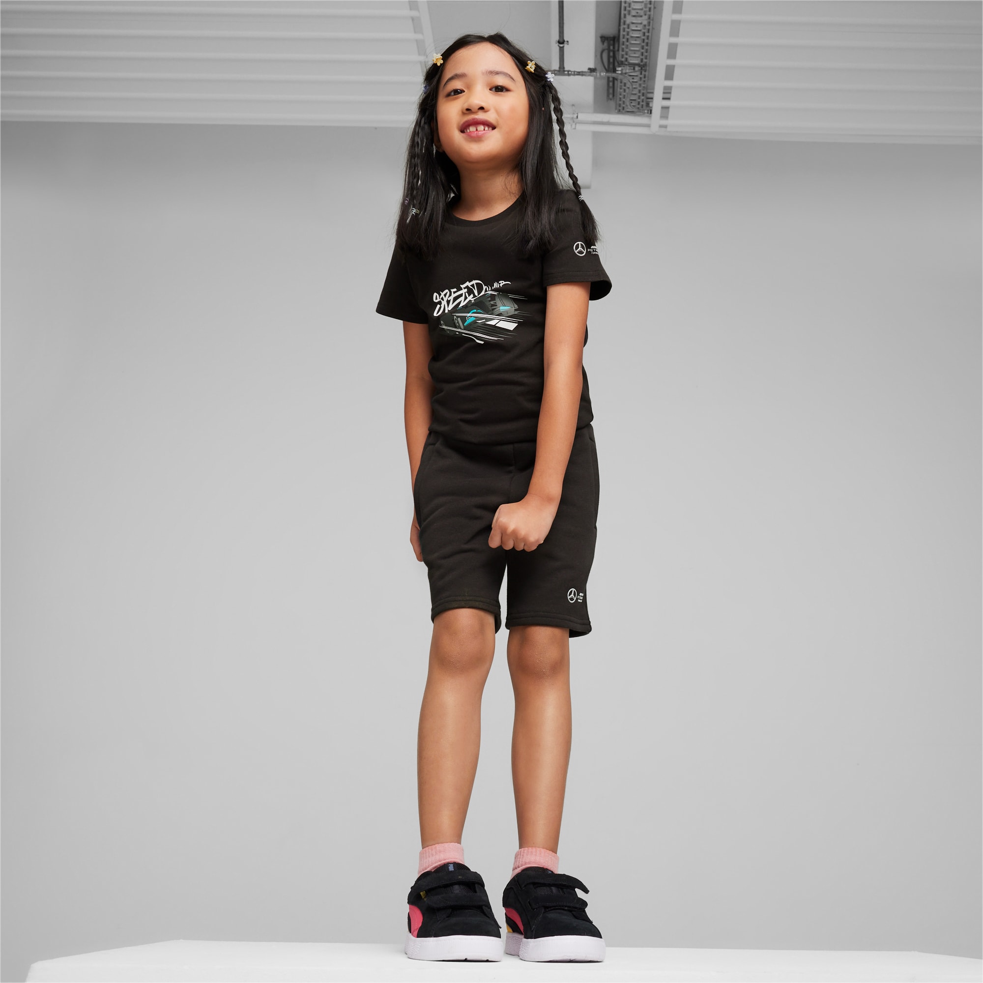 PUMA Mercedes-Amg Petronas Motorsport Kids' Shorts, Black, Size 92, Clothing
