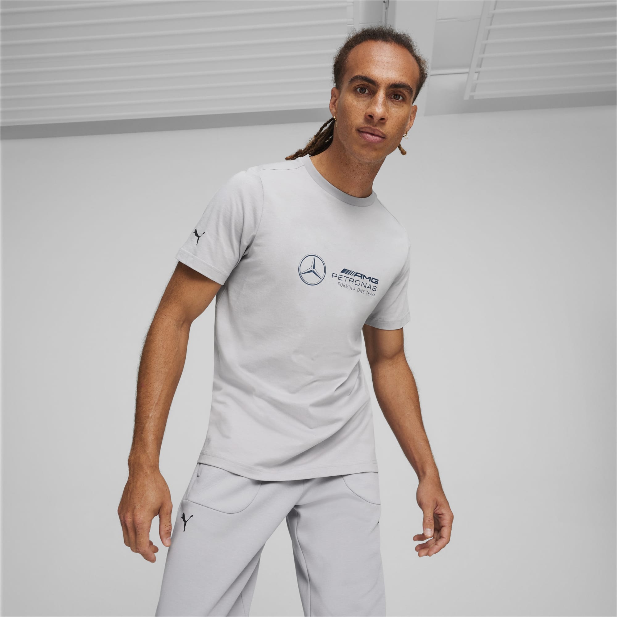 PUMA Mercedes-Amg Petronas Motorsport Men's Logo T-Shirt, Silver, Size M, Clothing