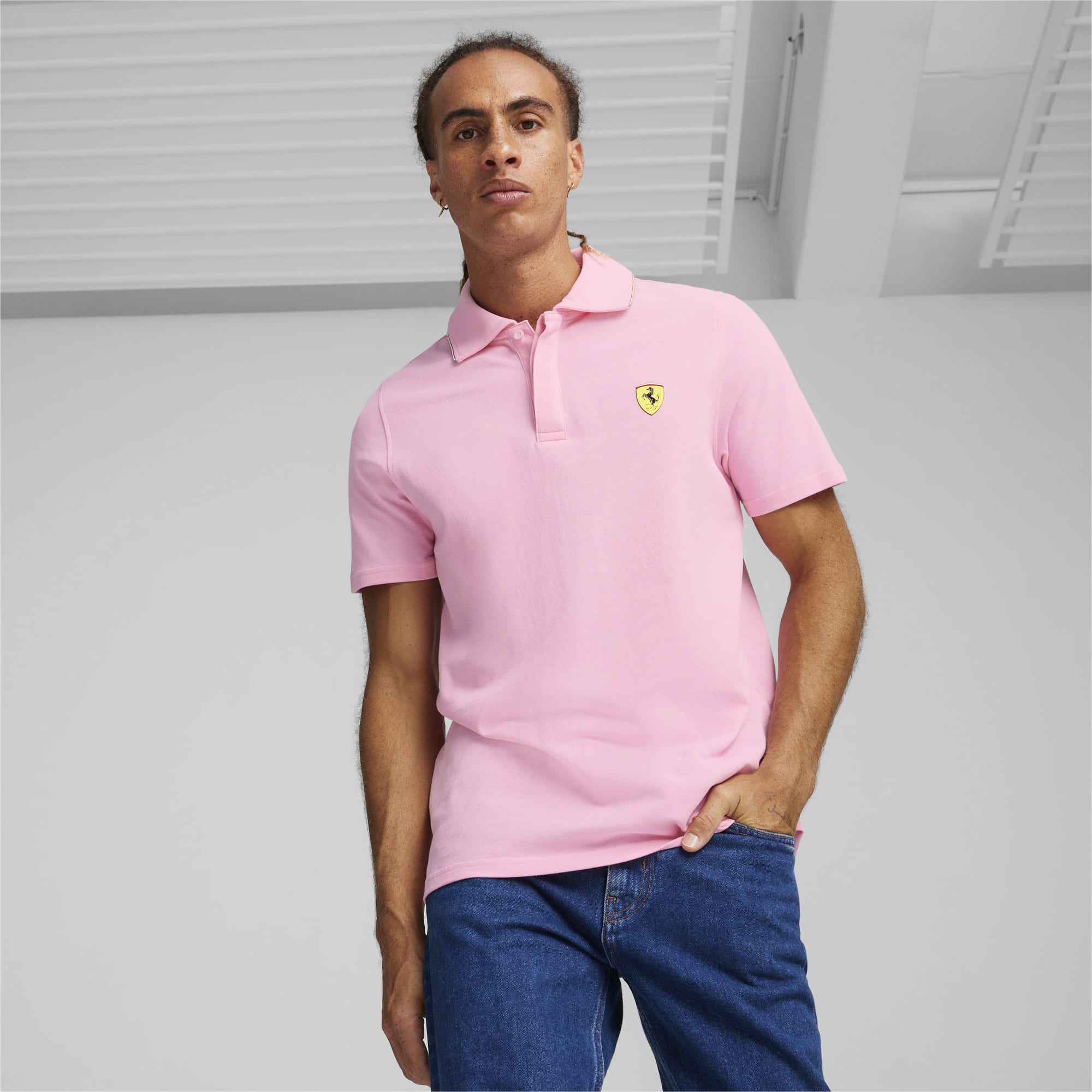 PUMA Scuderia Ferrari Men's Motorsport Race Polo Shirt, Pink Lilac, Size XS, Clothing