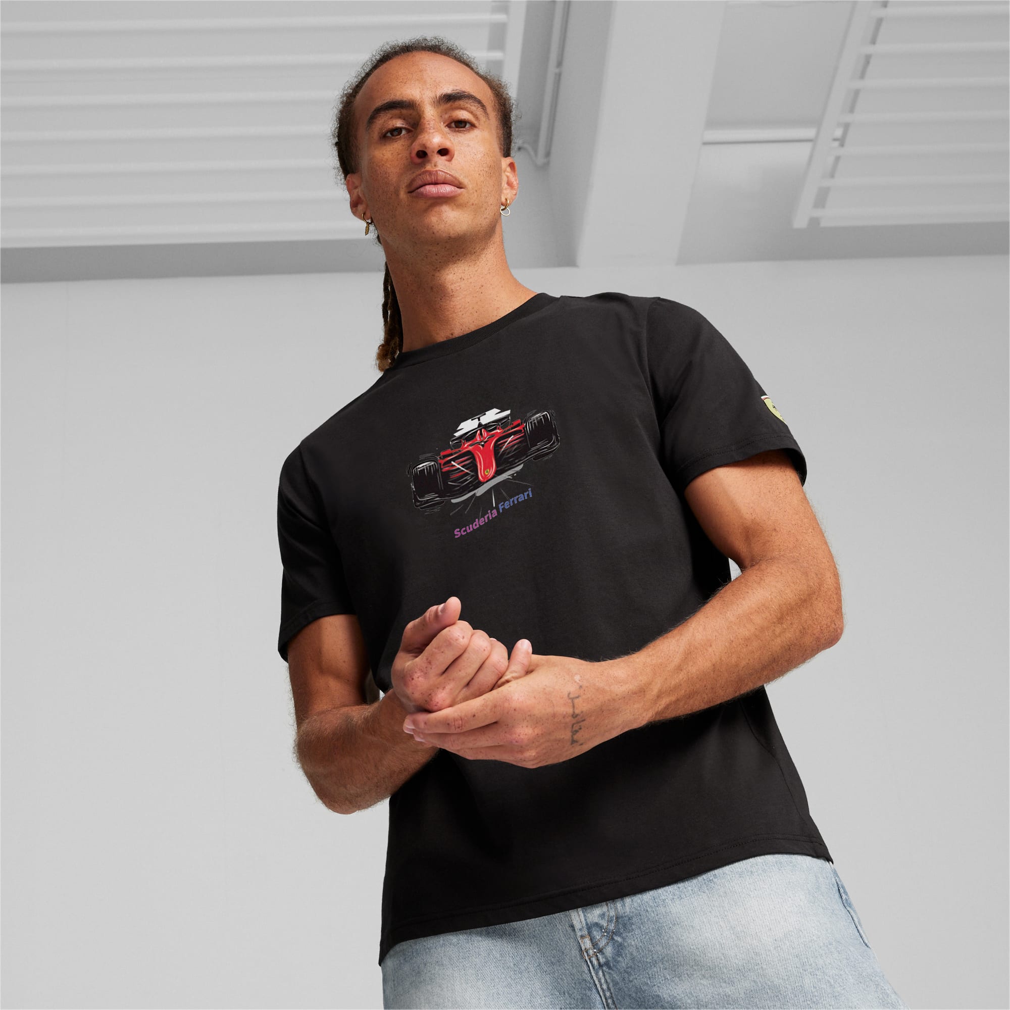PUMA Scuderia Ferrari Men's Motorsport Race Graphic T-Shirt, Black, Size XS, Clothing