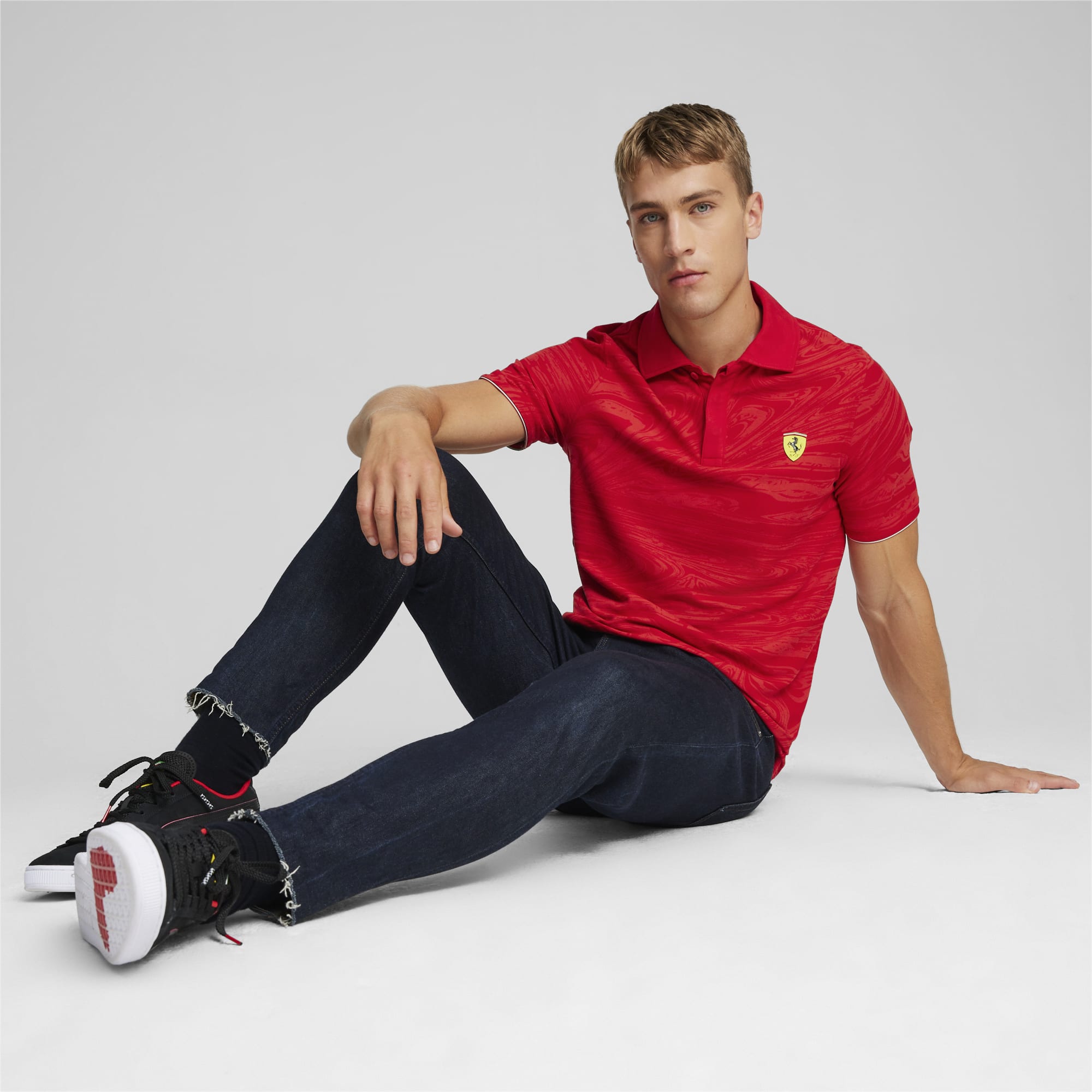 PUMA Scuderia Ferrari Race Men's Motorsport Graphic Polo Shirt, Red, Size XS, Clothing