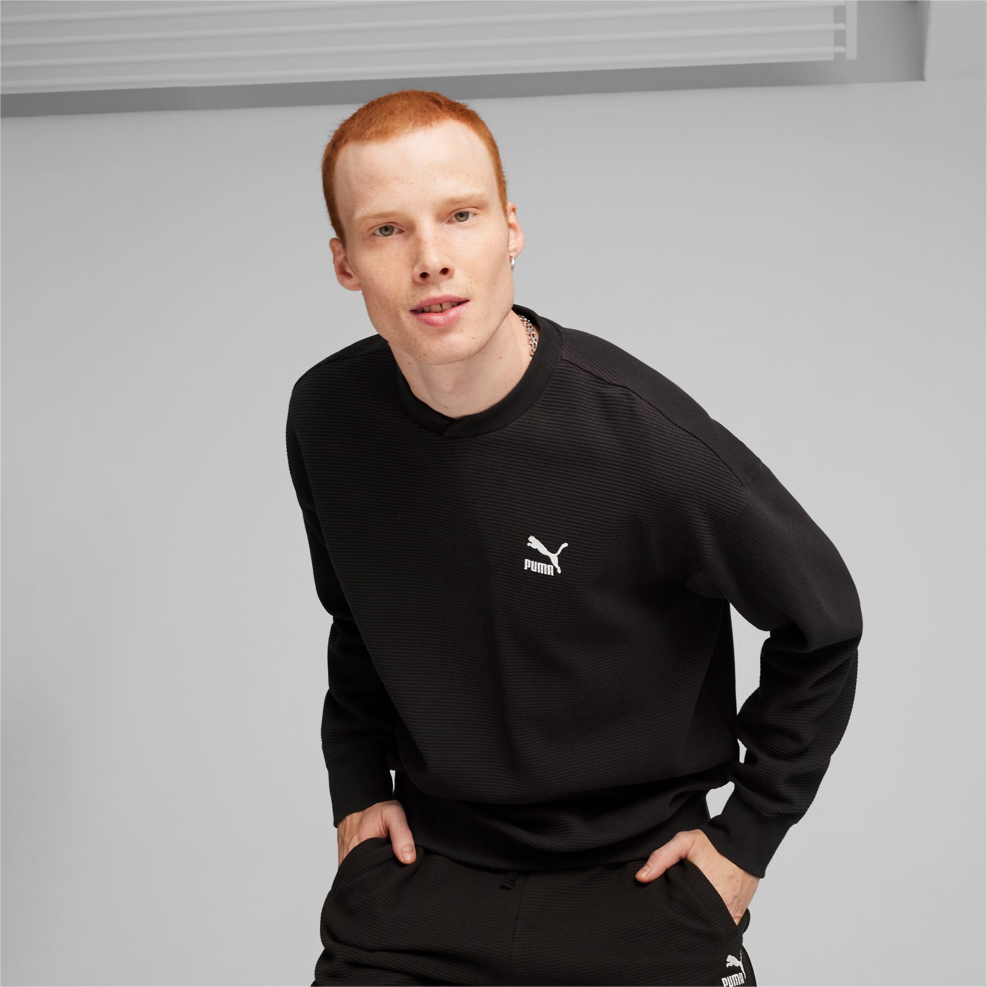 PUMA CLASSICS Sweatshirt mit Waffelstruktur Herren, Schwarz, Größe: L, Kleidung